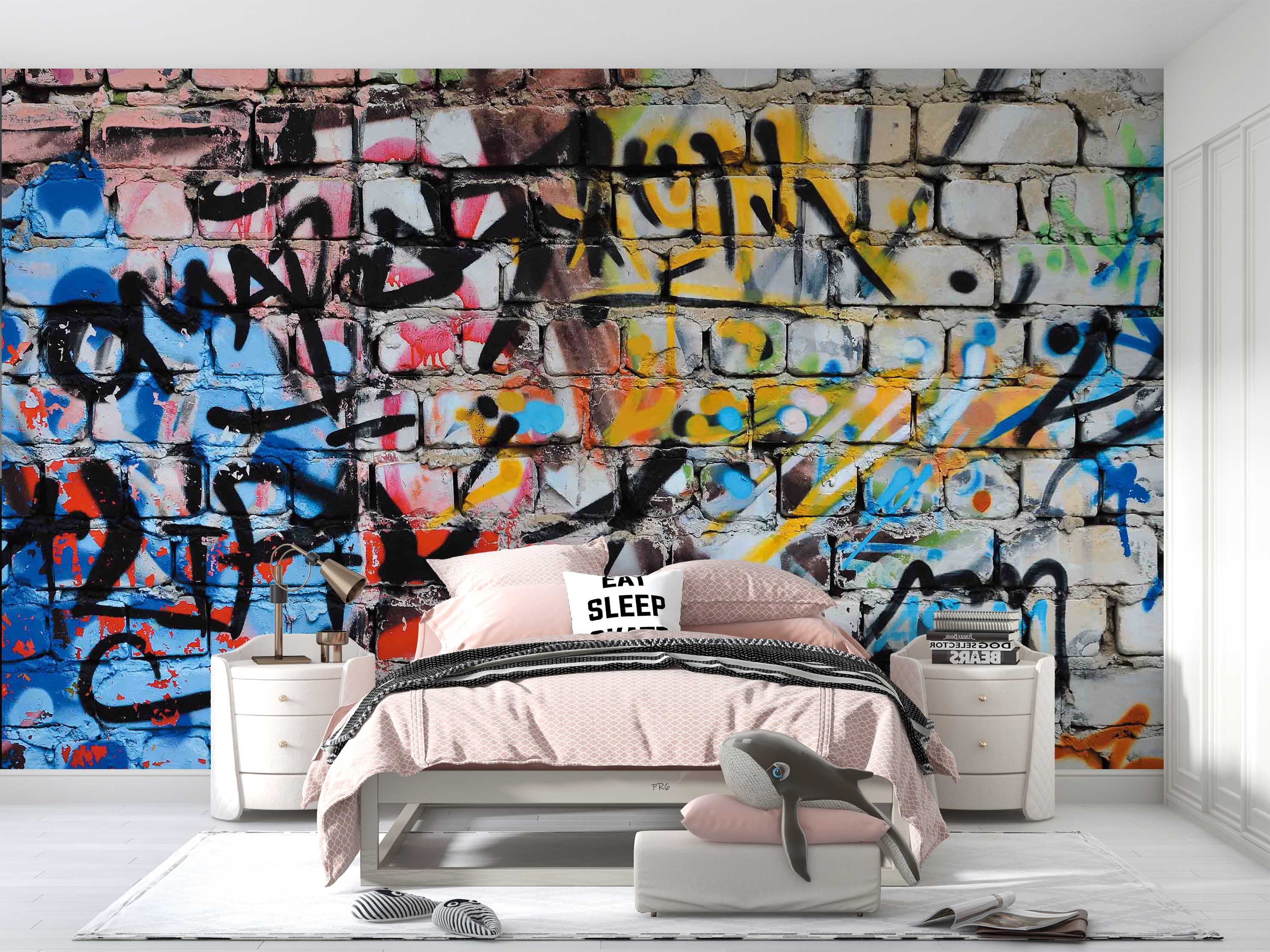 3D Graffiti Brick Letter Black Blue Wall Mural Wallpaper YXL 22- Jess Art Decoration