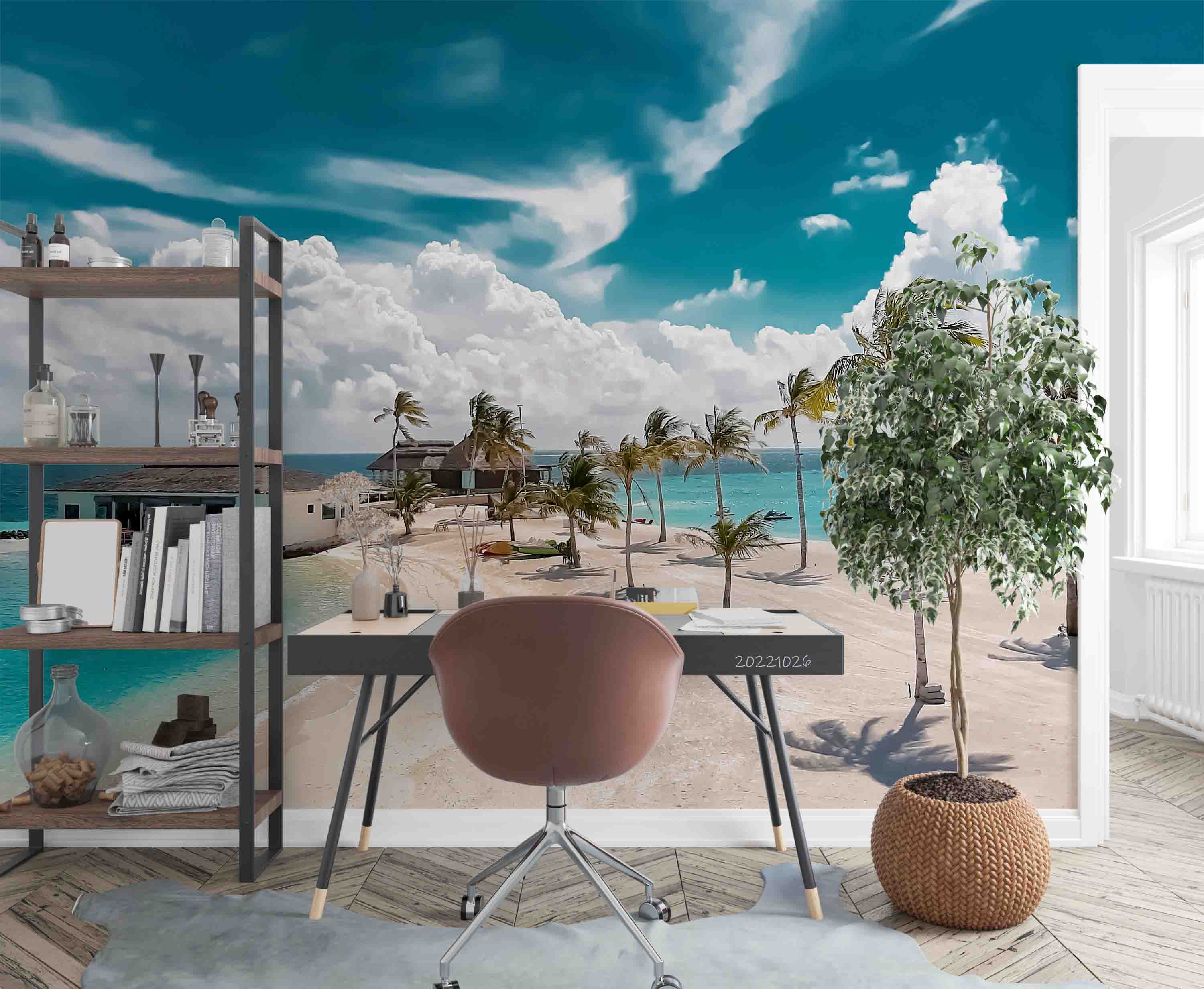 3D Tropical Beach Sea Coconut Tree Holiday Home Wall Mural Wallpaper GD 3163- Jess Art Decoration