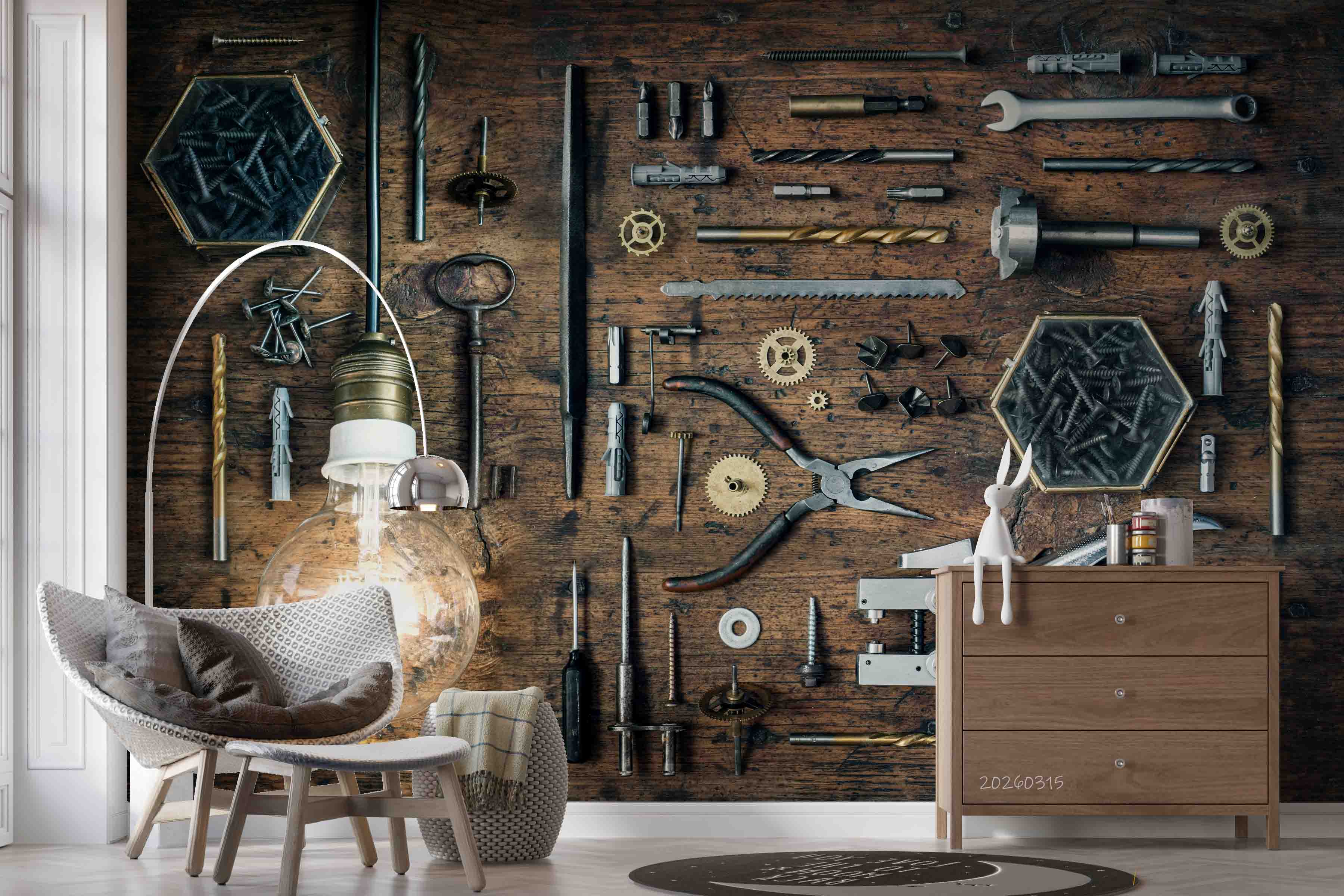 3D Retro Metal Tool Light Bulb Steampunk Wallpaper Wall Mural Wall Decor Wall Art Wall Sticker Remoable Wallpaper