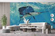3D Blue Sea Fish underwater tuna fish scene wall mural wallpaper for kids room - view 3