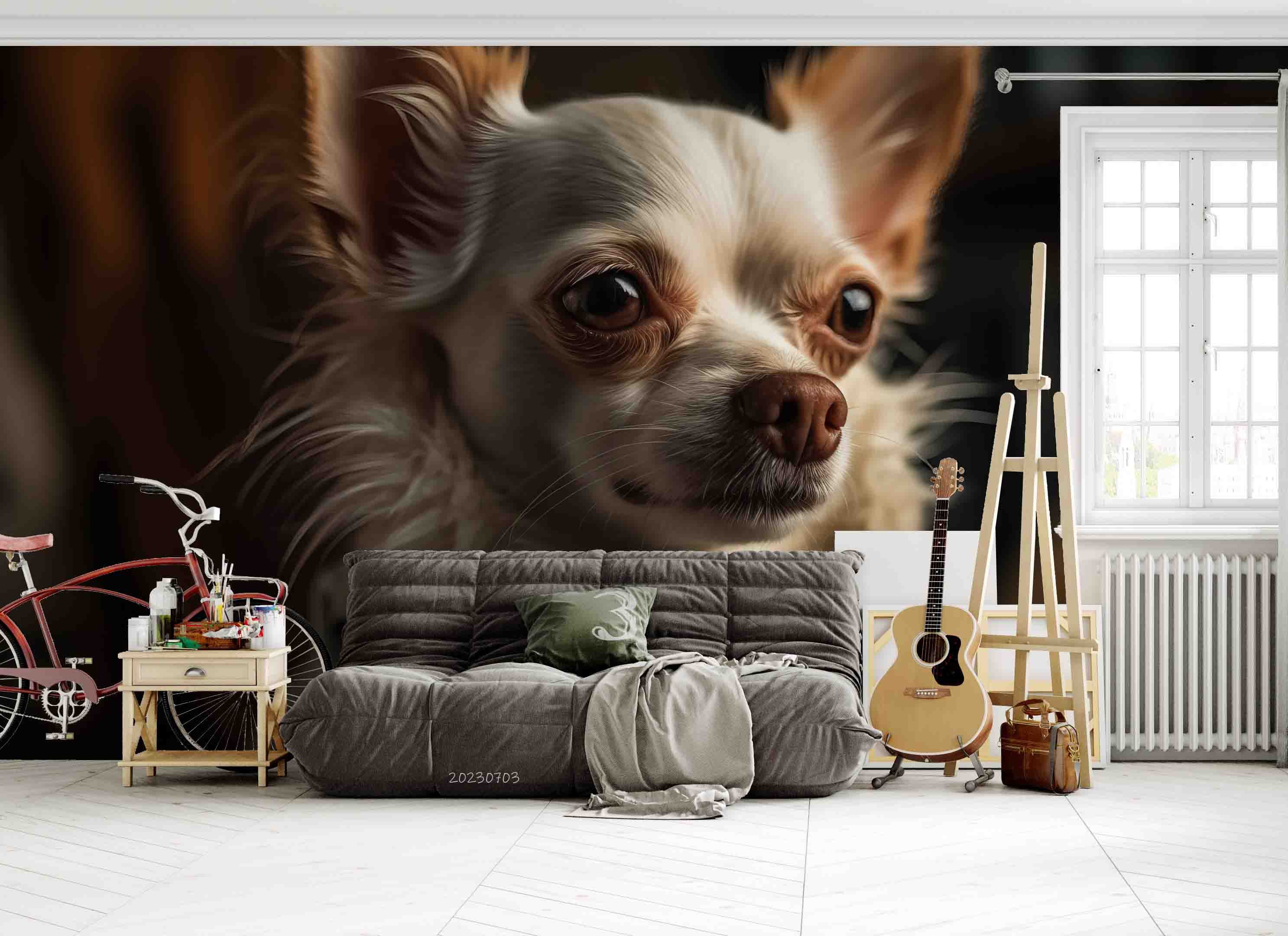 3D Animal Dog White Wall Mural Wallpaper YXL 1824