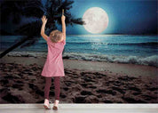 3D Sandbeach Sea Sun Tree Bluesky Wall Mural Wallpaper YXL 2638