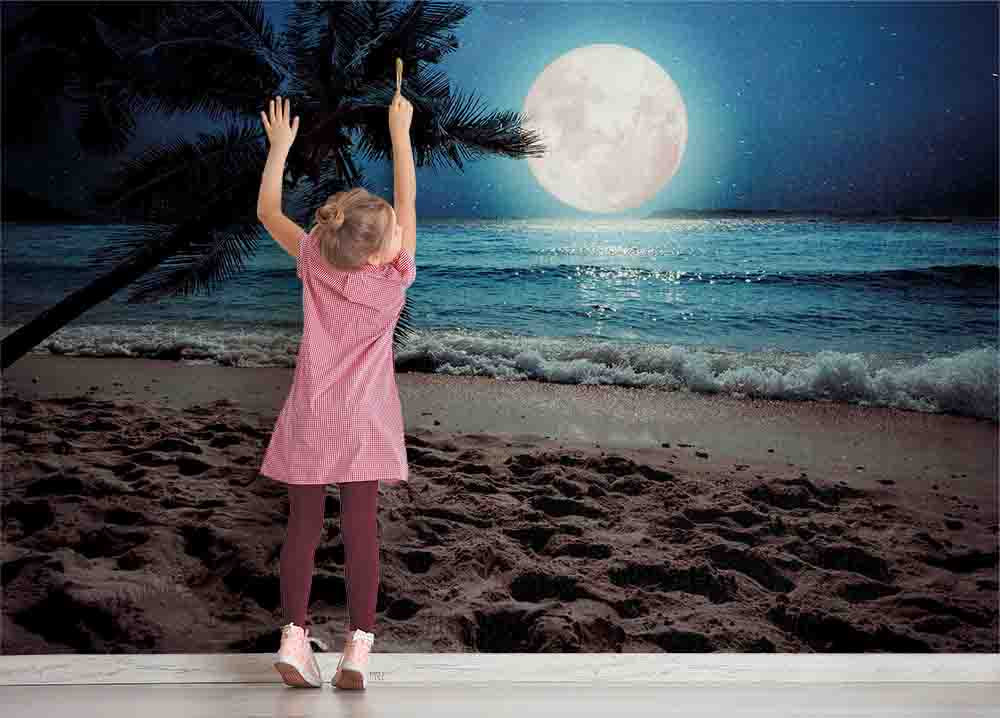 3D Sandbeach Sea Sun Tree Bluesky Wall Mural Wallpaper YXL 2638