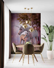 3D Unicorn Mare Foal Magic Forest Wall Mural Wallpaper GD 5658- Jess Art Decoration