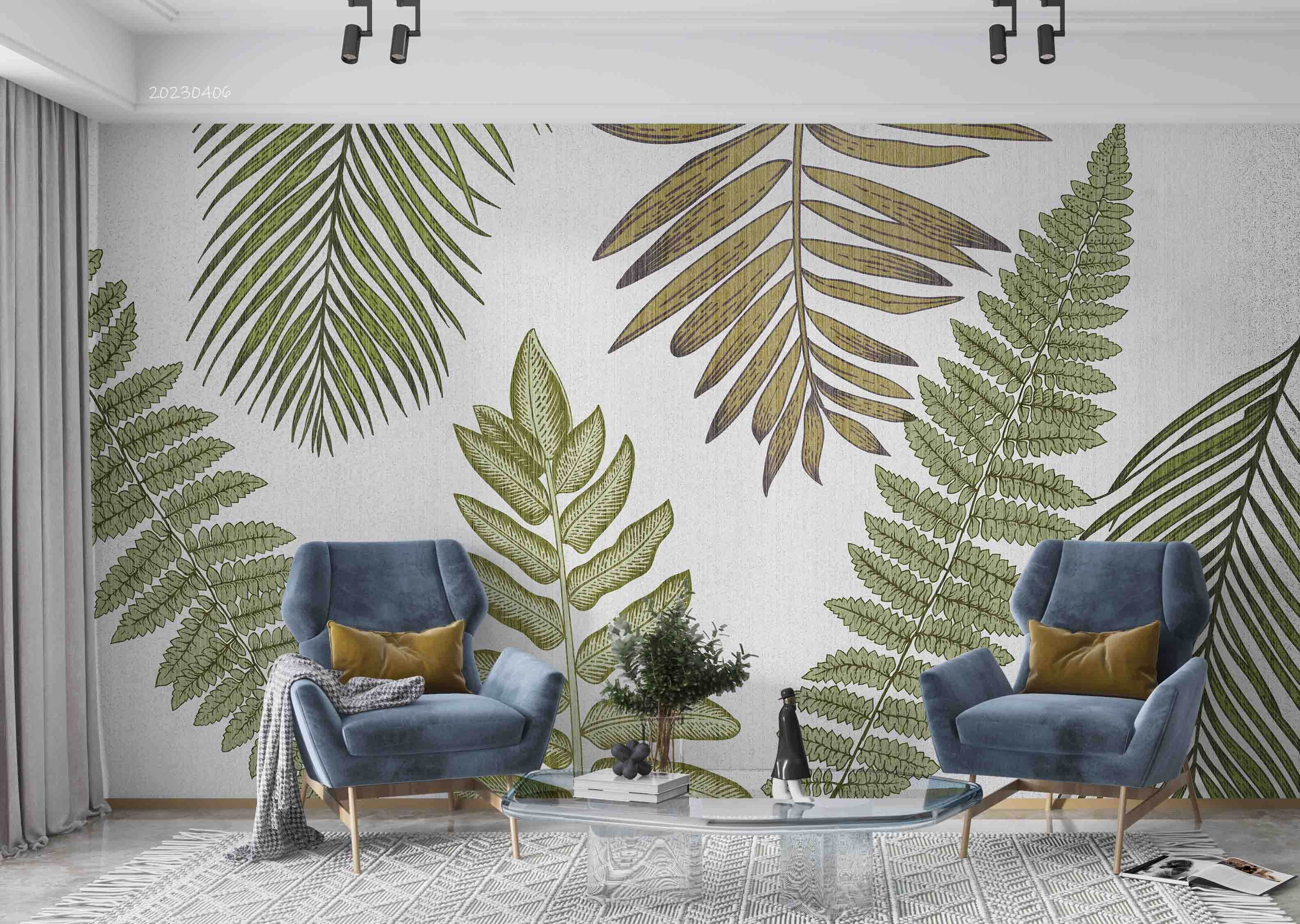 3D Modern Green Plant Leaf Vein Fern Nature Art Background Wall Mural Wallpaper GD 5579- Jess Art Decoration