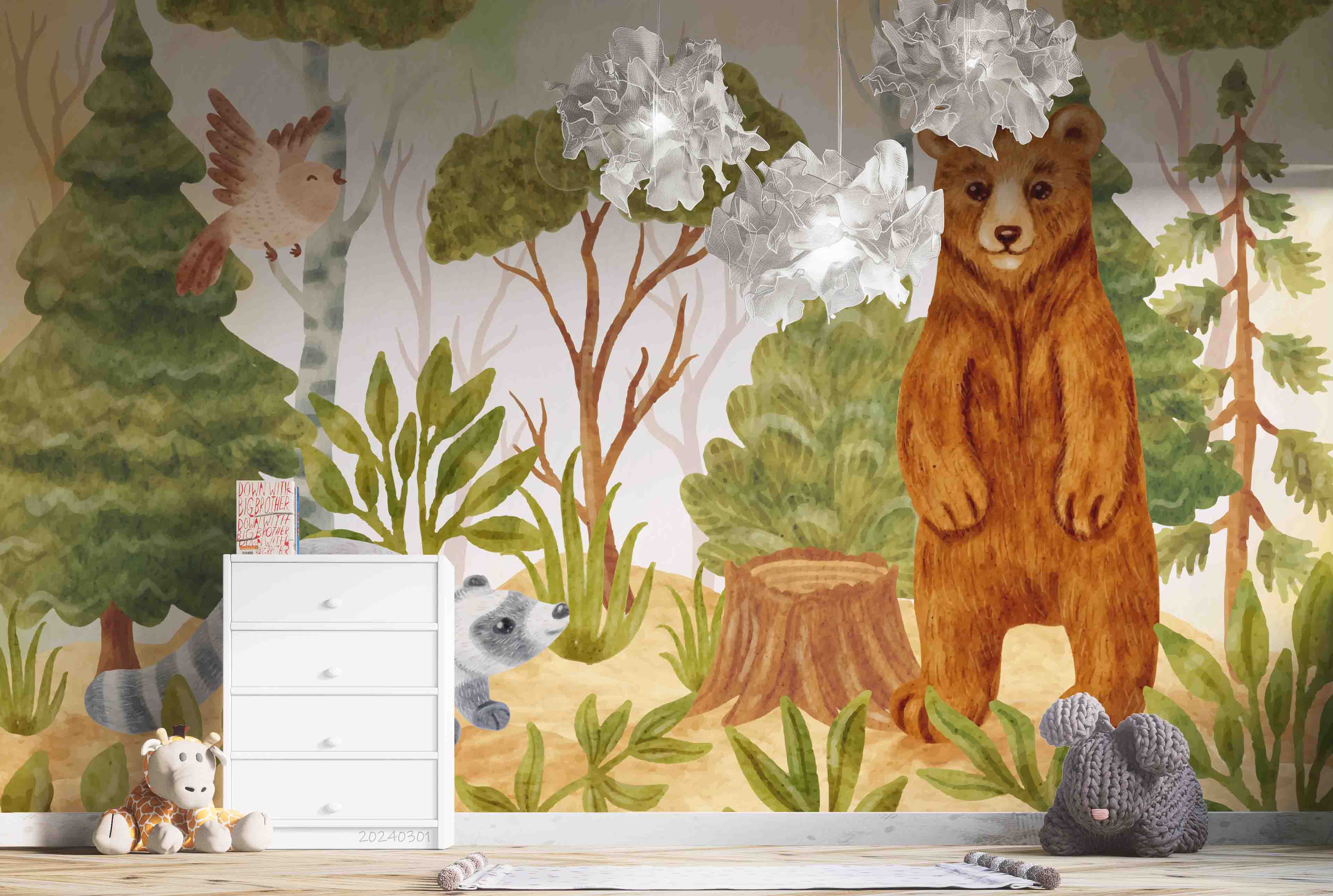 3D Cartoon Animal Bear Forest Kids Wallpaper Wall Mural Wall Decor Wall Art Wall Sticker Remoable Wallpaper