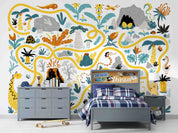 3D Cartoon Tropical Plant Volcano Dinosaur Maze Wall Mural Wallpaper GD 4573- Jess Art Decoration