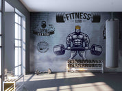 3D Bodybuilder Barbell Brick Wall Background Wall Mural Wallpaper GD 4143- Jess Art Decoration