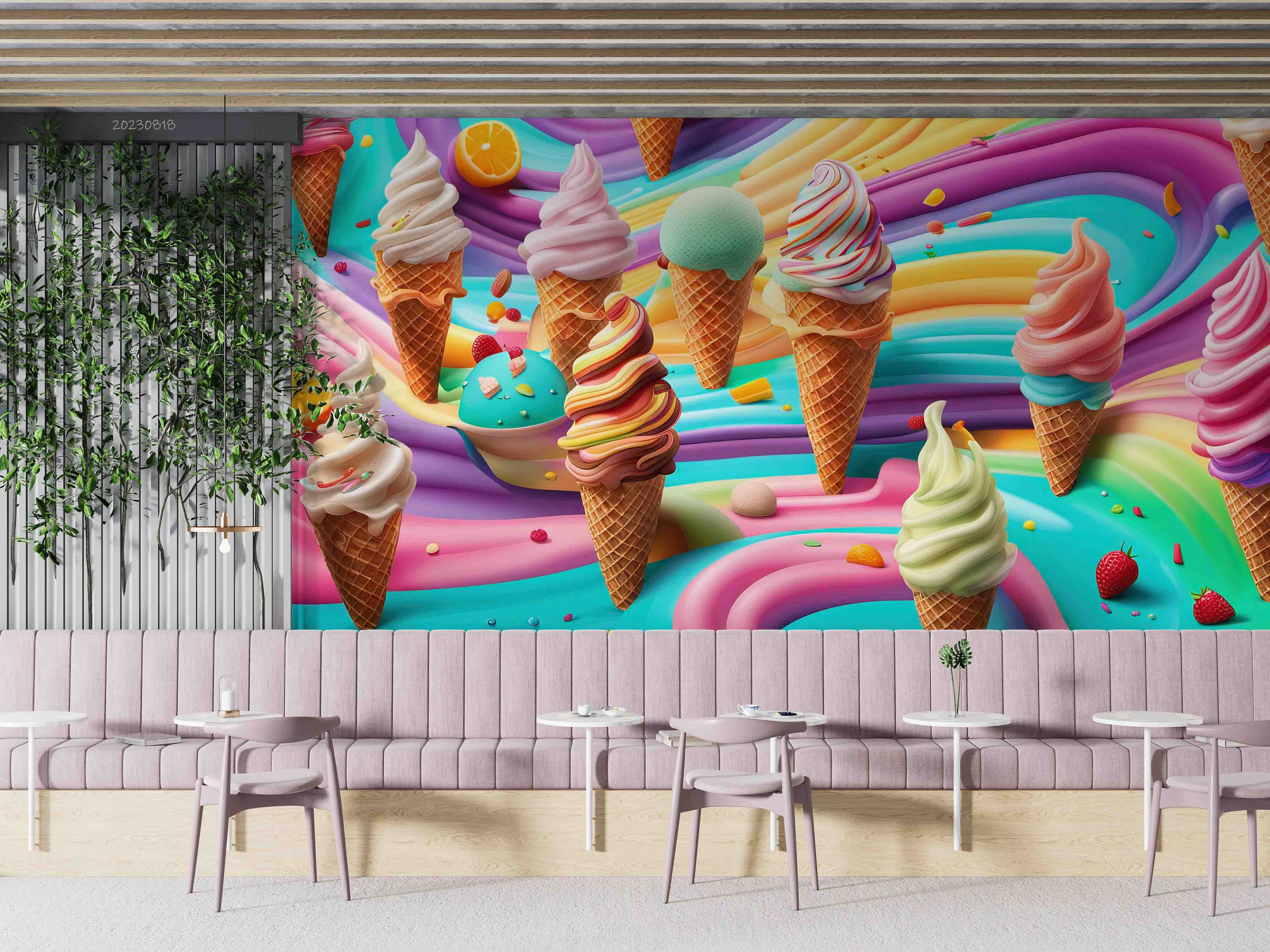 3D Ice Cream Chocolate Spread Ripple Wall Mural Wallpaper YXL 2337