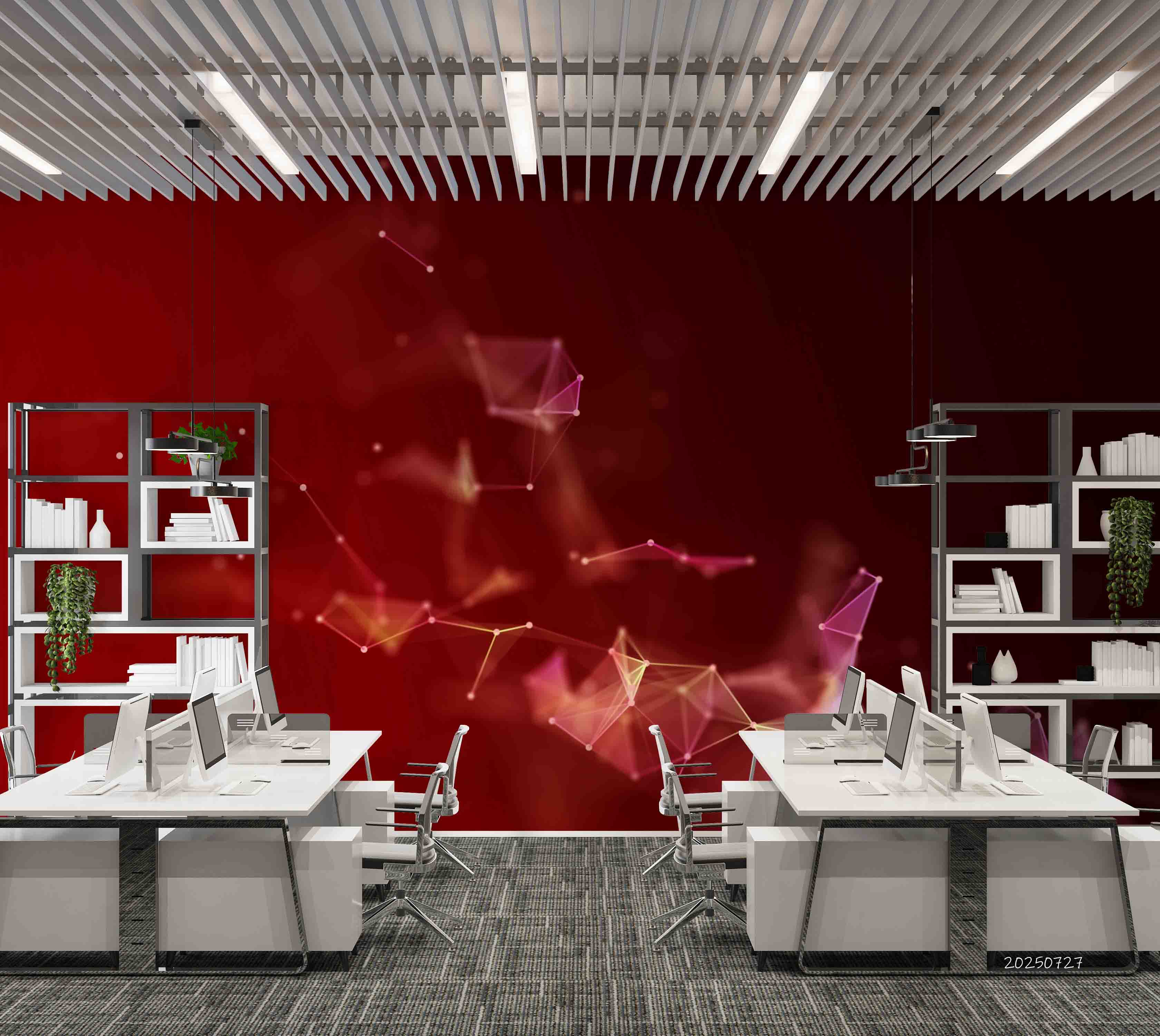 3D Office Business Commerce Technology Red Modern Wall Mural Wallpaper 57