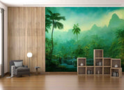 3D Tropical Forest Coconut Trees Mountains River Scenery Wallpaper Wall Mural Wall Decor Wall Art Wall Sticker Remoable Wallpaper LQH 2
