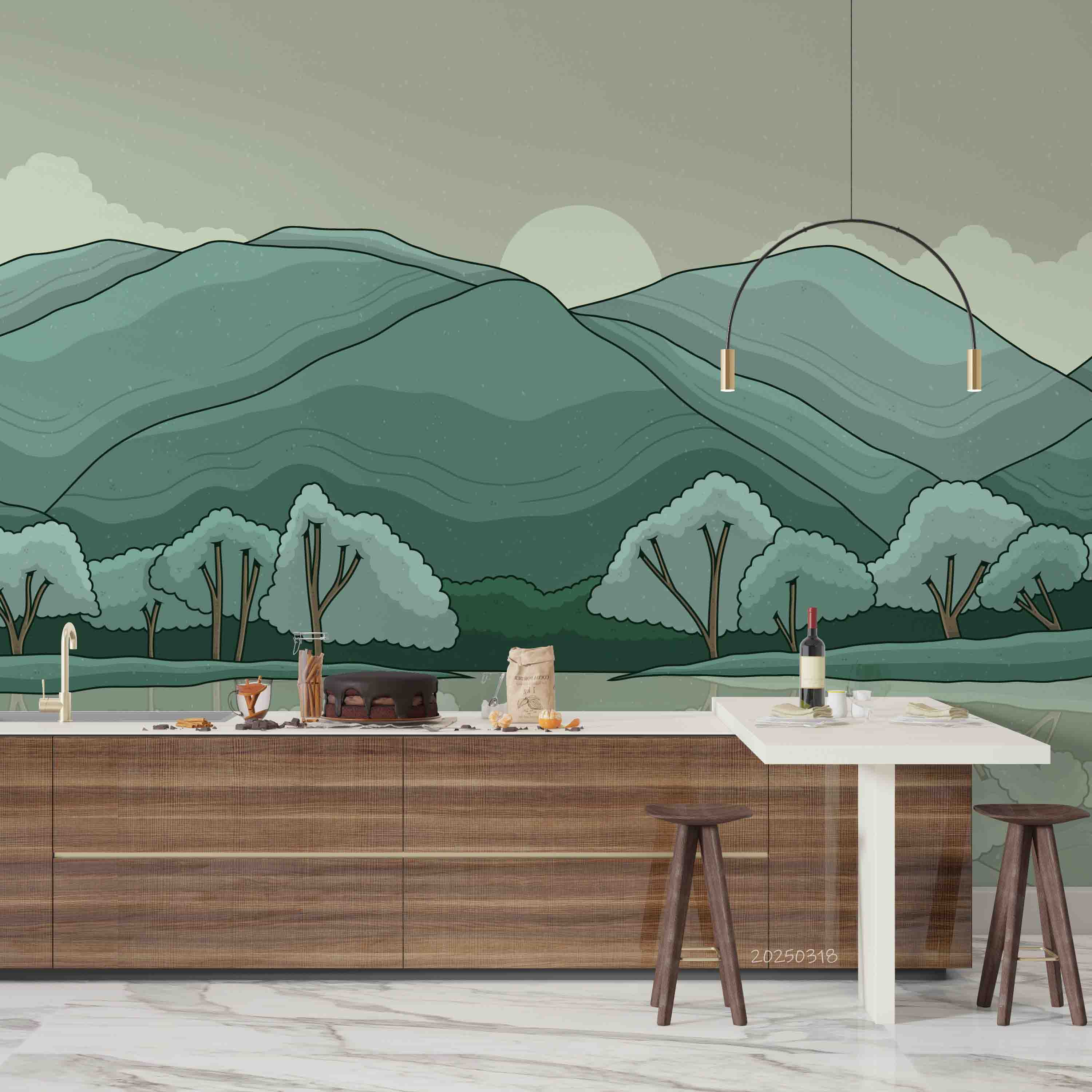 3D Watercolor Green Mountain Forest Scenery Wallpaper Wall Mural Wall Decor Wall Art Wall Sticker Remoable Wallpaper 9