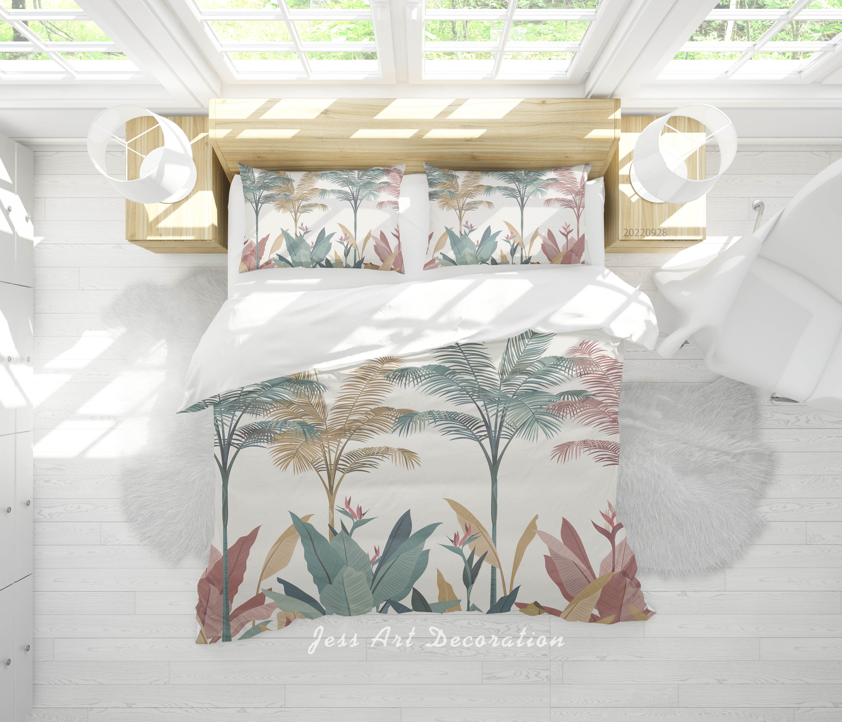 3D Tree Leaf White Quilt Cover Set Bedding Set Duvet Cover Pillowcase 344