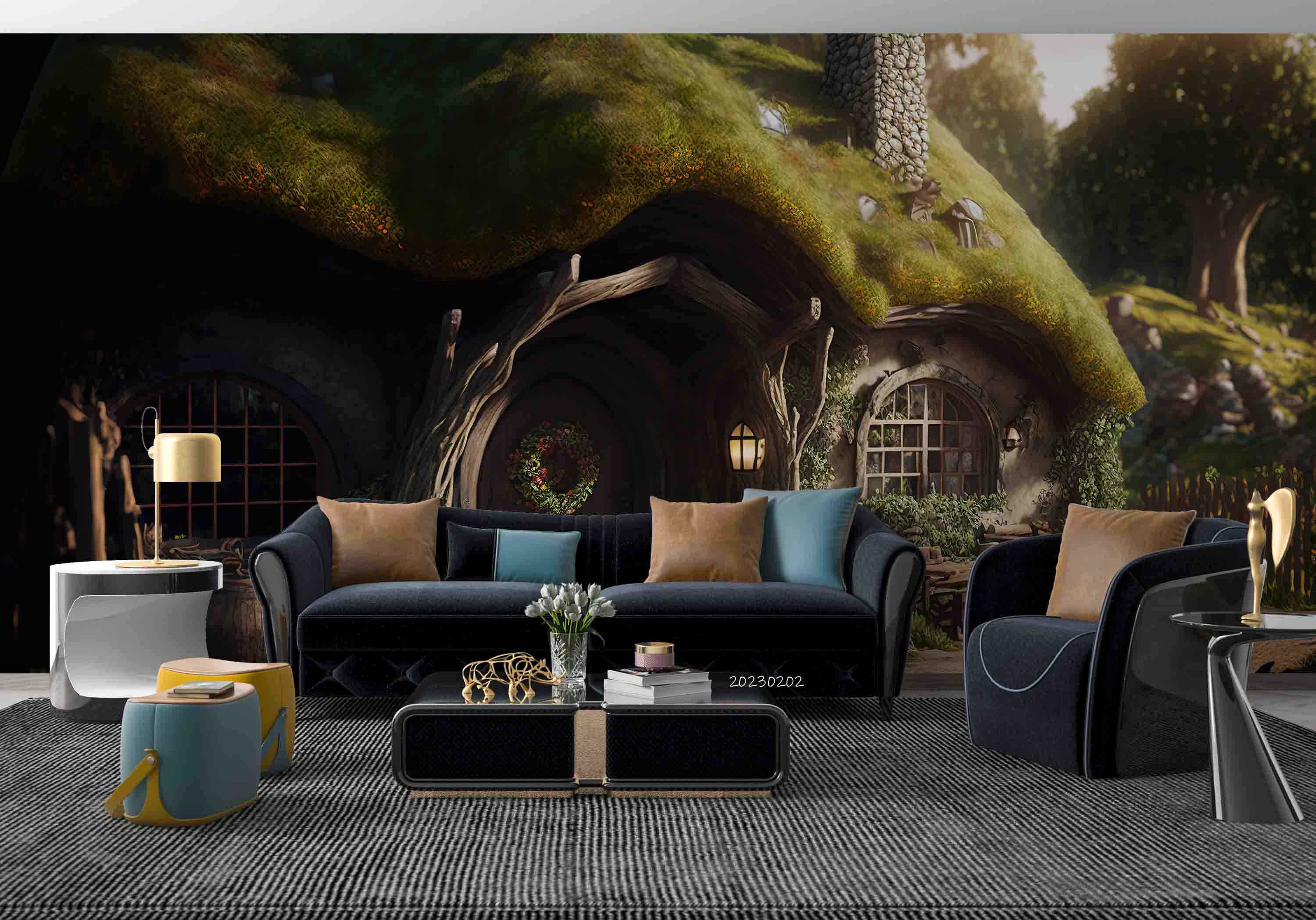 3D Forest House Tree Stone Grassland Trunk Wall Mural Wallpaper YXL 28- Jess Art Decoration