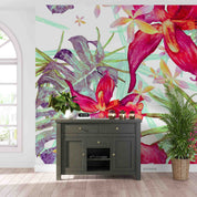 3D Tropical Turtle Back Bamboo Leaves Red Floral Wallpaper Wall Mural Wall Decor Wall Art Wall Sticker Remoable Wallpaper 56