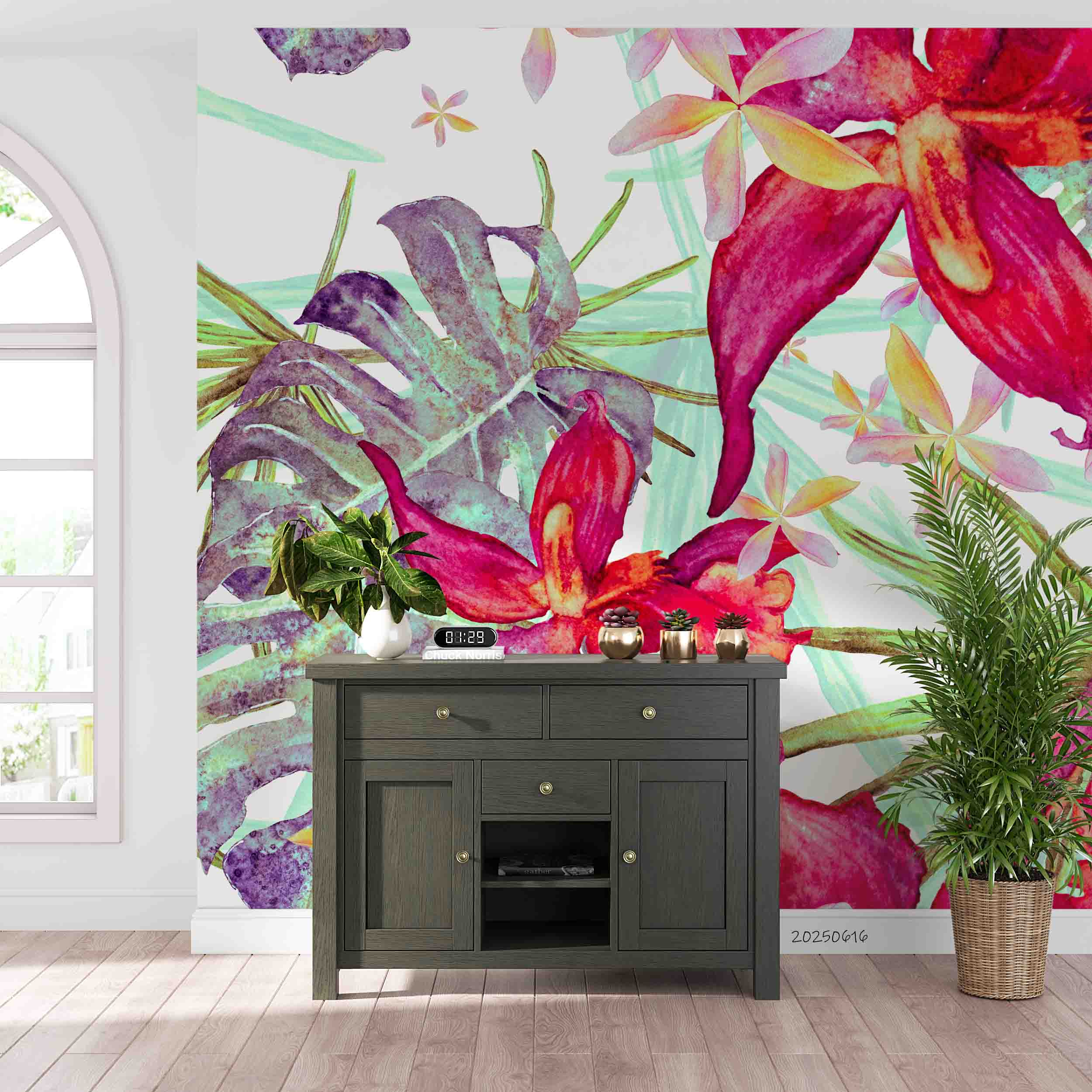 3D Tropical Turtle Back Bamboo Leaves Red Floral Wallpaper Wall Mural Wall Decor Wall Art Wall Sticker Remoable Wallpaper 56