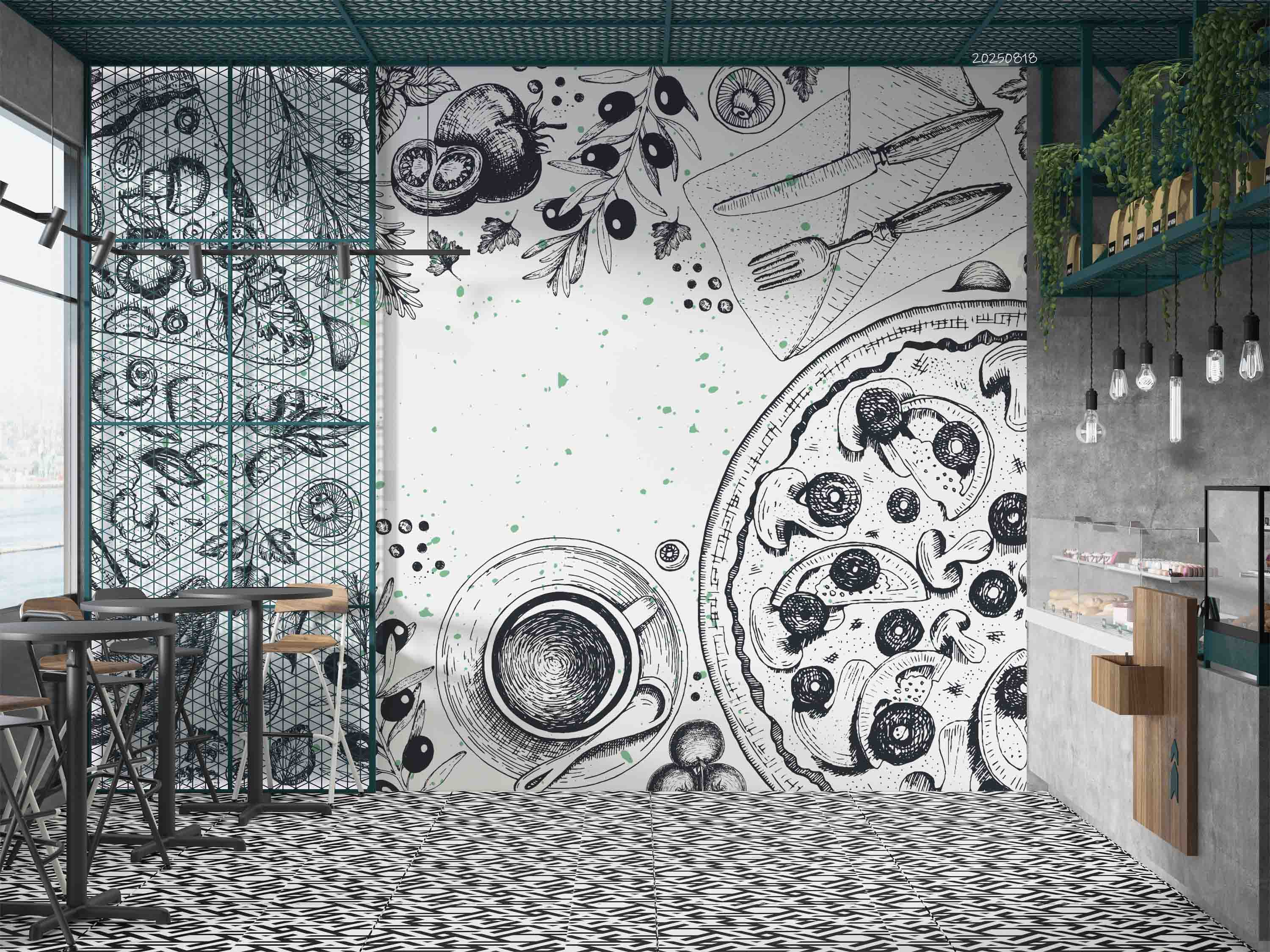 3D Restaurant Snack Bar Diner Fast Food Pizza Wall Mural Wallpaper 52