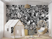 3D Abstract Artistic Graffiti Black White Monster Wall Mural Wallpaper GD 4791- Jess Art Decoration