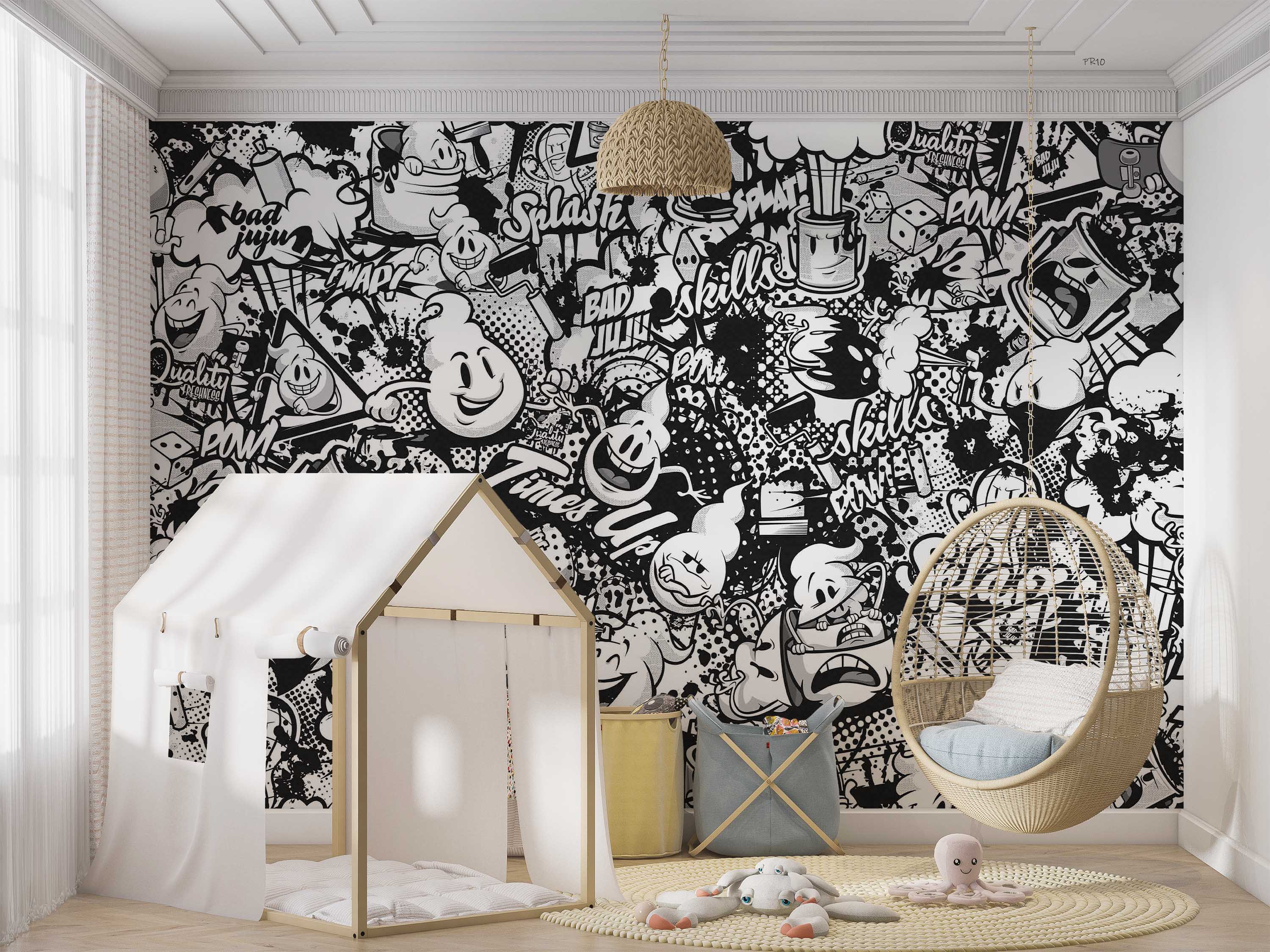 3D Abstract Artistic Graffiti Black White Monster Wall Mural Wallpaper GD 4791- Jess Art Decoration