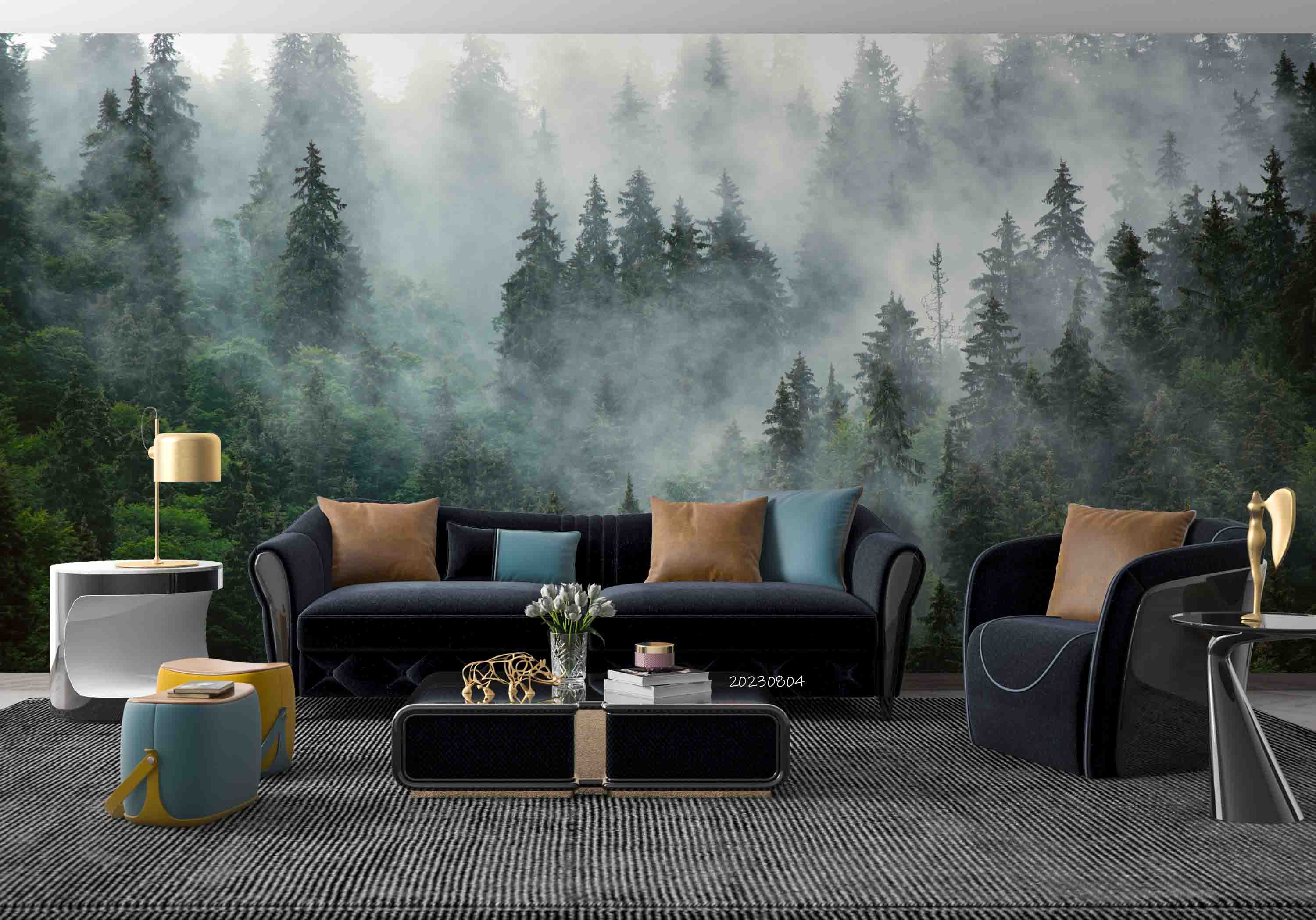 3D Forest Tree Fog Sky Wall Mural Wallpaper YXL 2513
