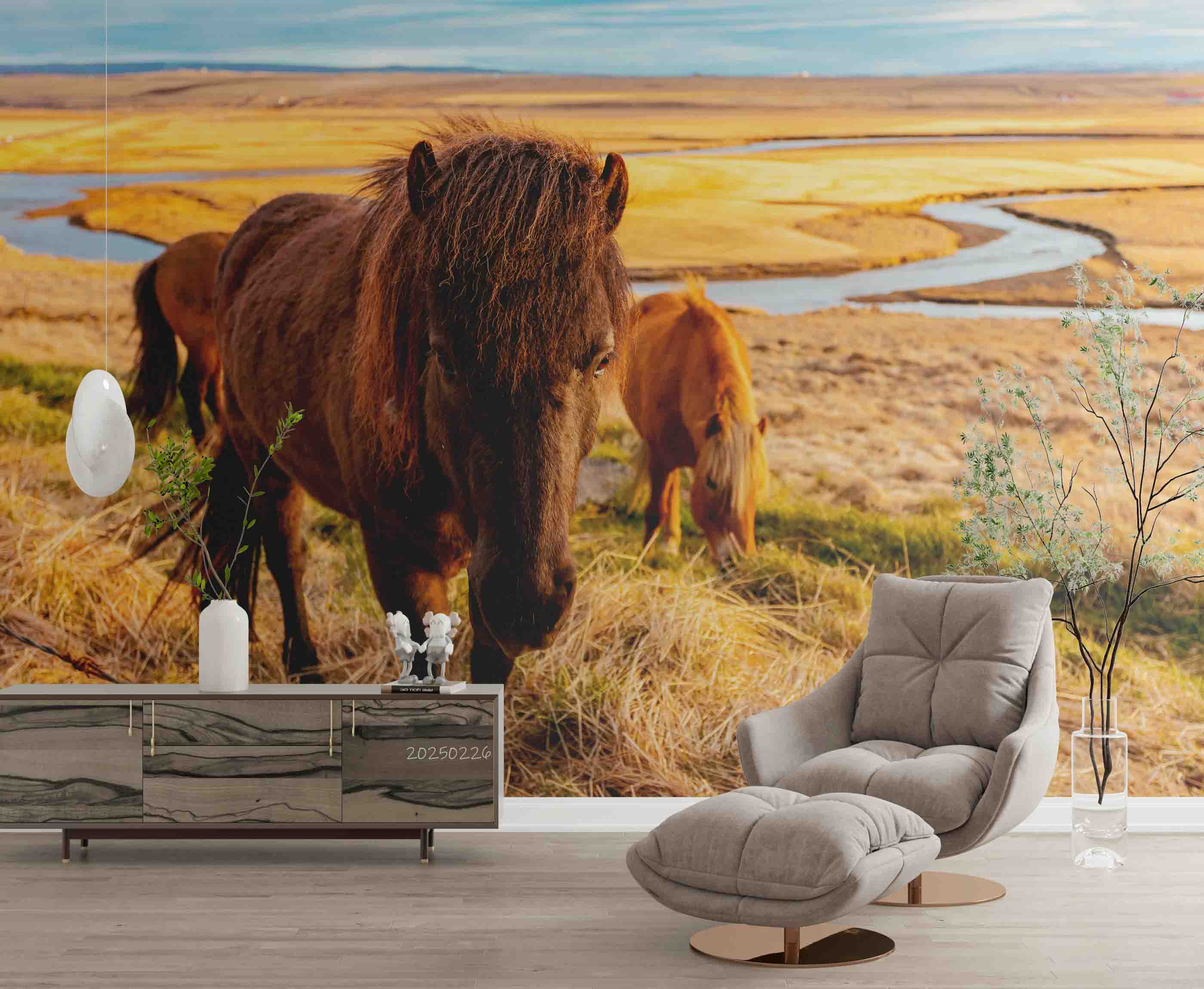 3D Sky Grassland Animal Brown Horse Scenery Wallpaper Wall Mural Wall Decor Wall Art Wall Sticker Remoable Wallpaper LQH