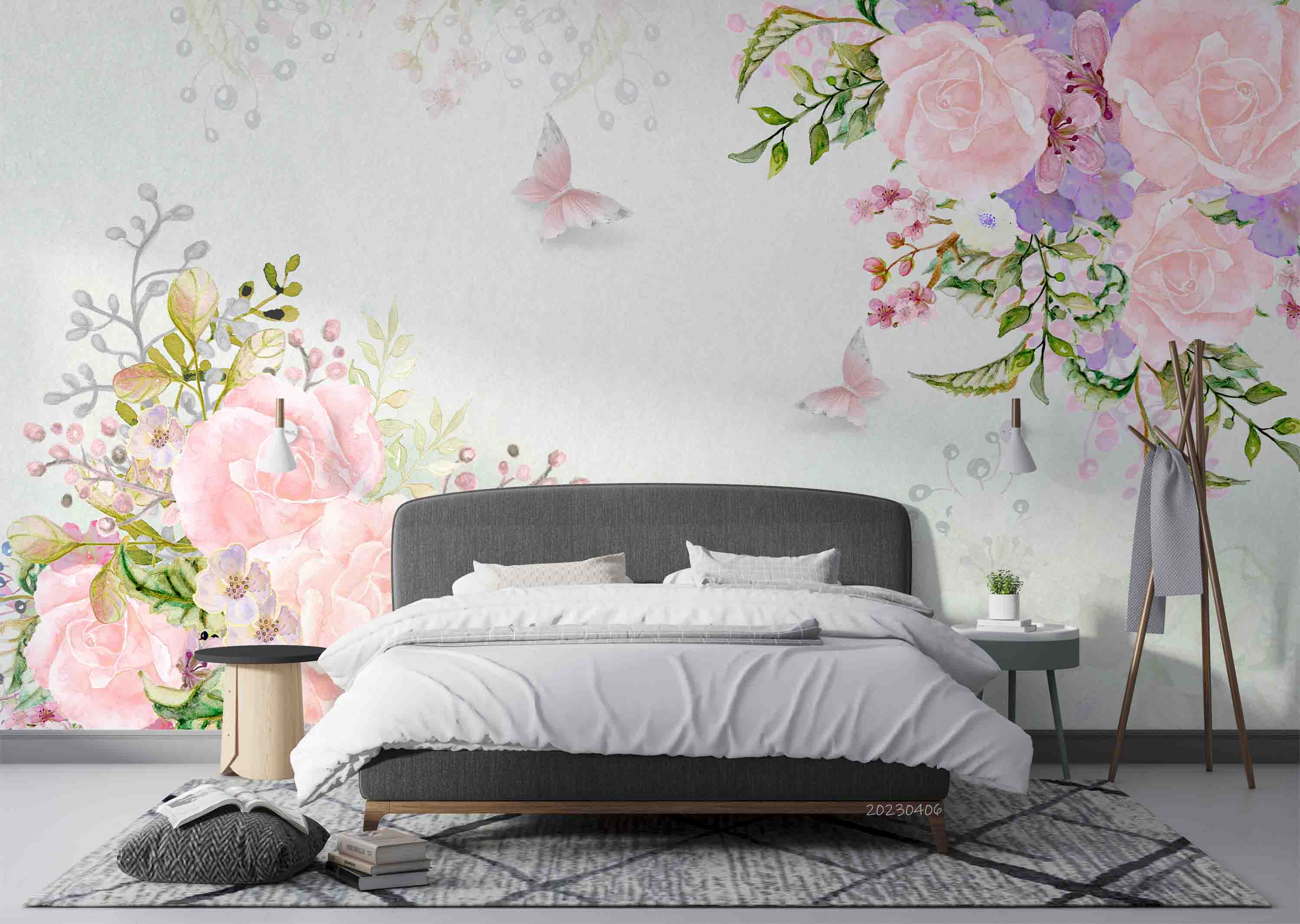 3D Watercolor Floral Leaves Butterfly Wall Mural Wallpaper GD 5668- Jess Art Decoration