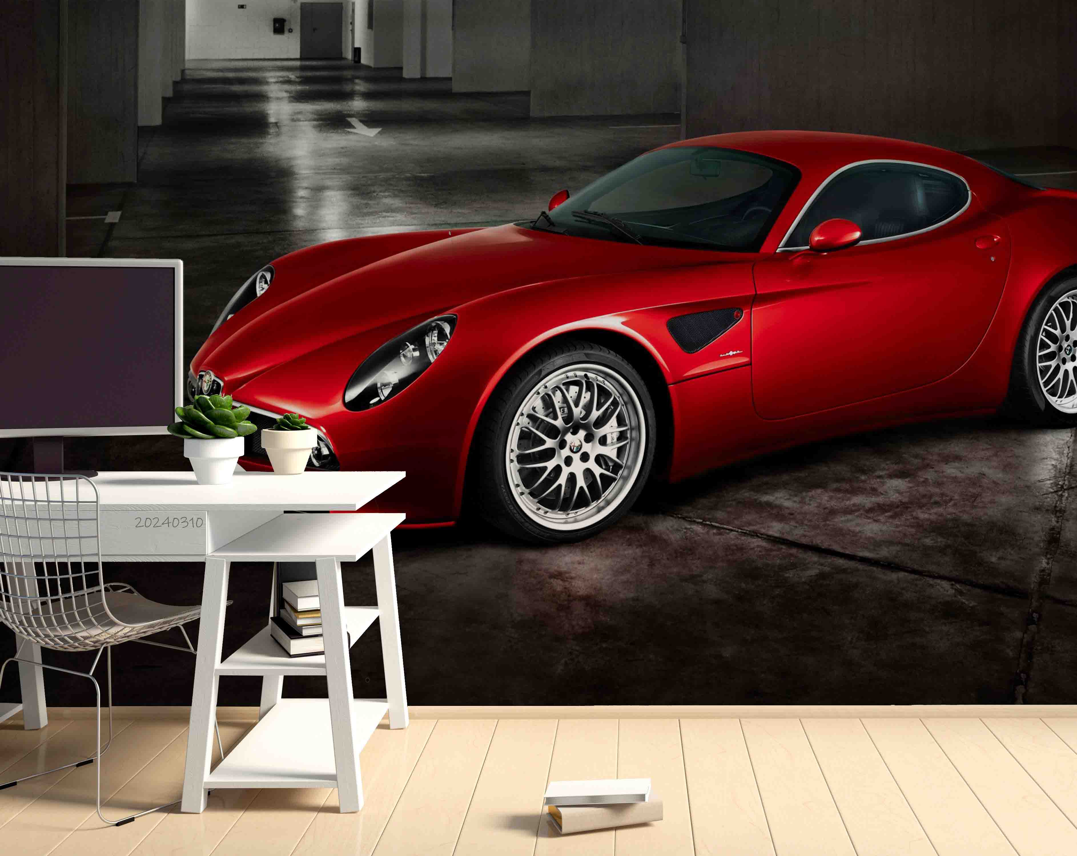 3D Red Sports Car Wallpaper Wall Mural Wall Decor Wall Art Wall Sticker Remoable Wallpaper