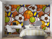 Watercolor Ball Set Sports Wallpaper sports & entertainment wall mural for games room or entertainment space - view 3