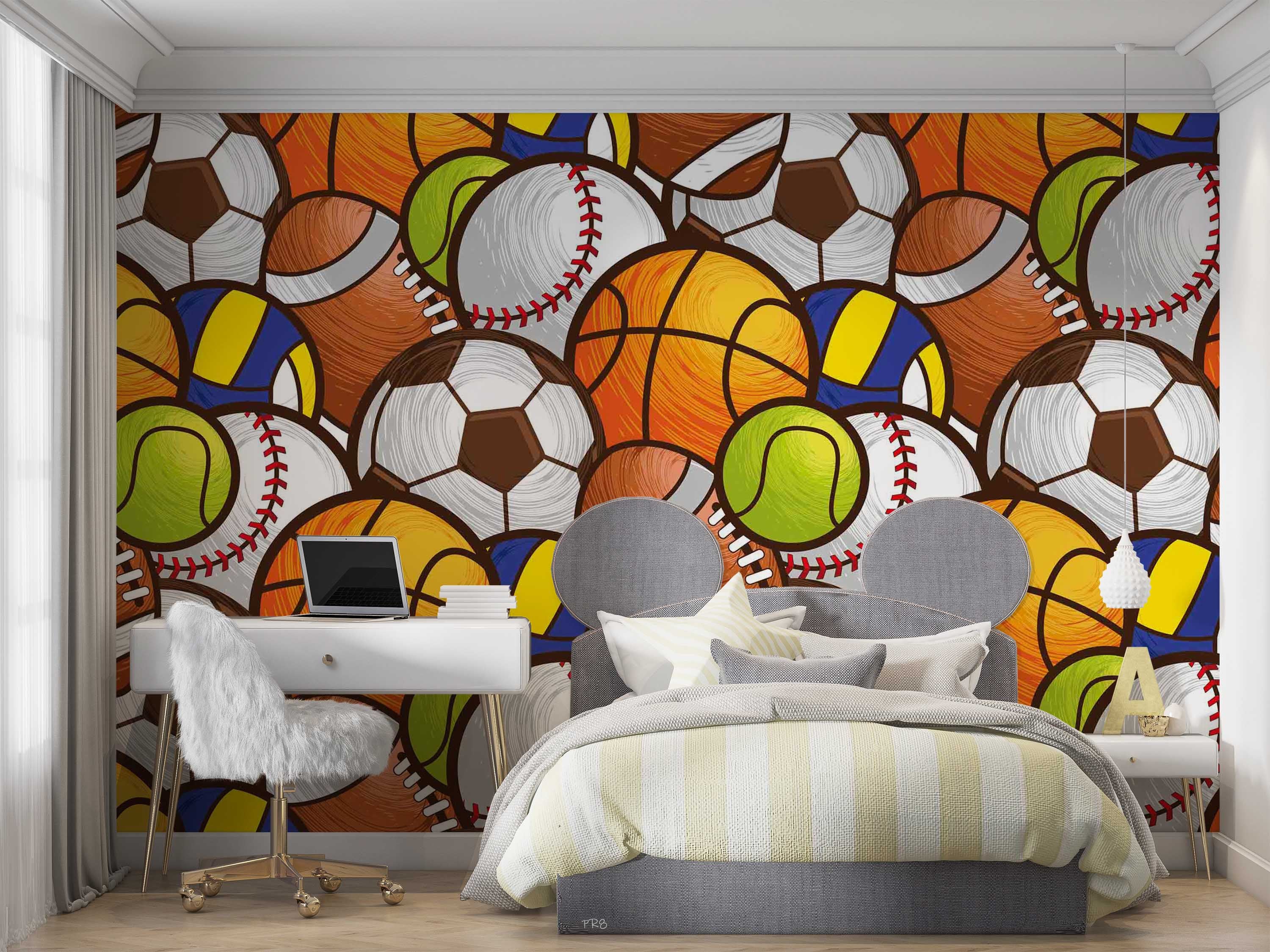 Watercolor Ball Set Sports Wallpaper sports & entertainment wall mural for games room or entertainment space - view 3