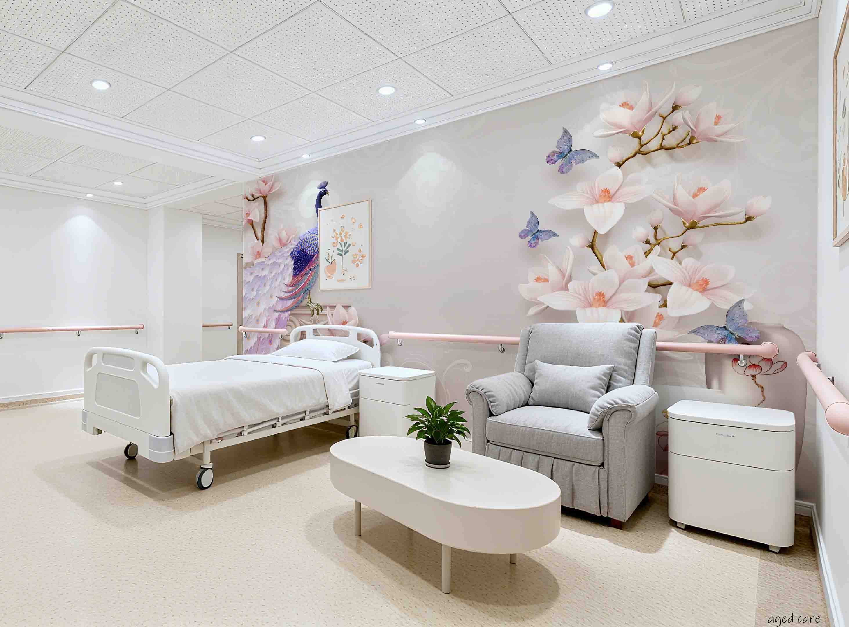 3D Aged Care Retirement Home Gerocomium Rest Home Peacock Floral Wall Mural Wallpaper 36