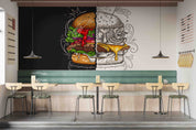 3D Restaurant Snack Bar Diner Fast Food Hamburger Wall Mural Wallpaper 13