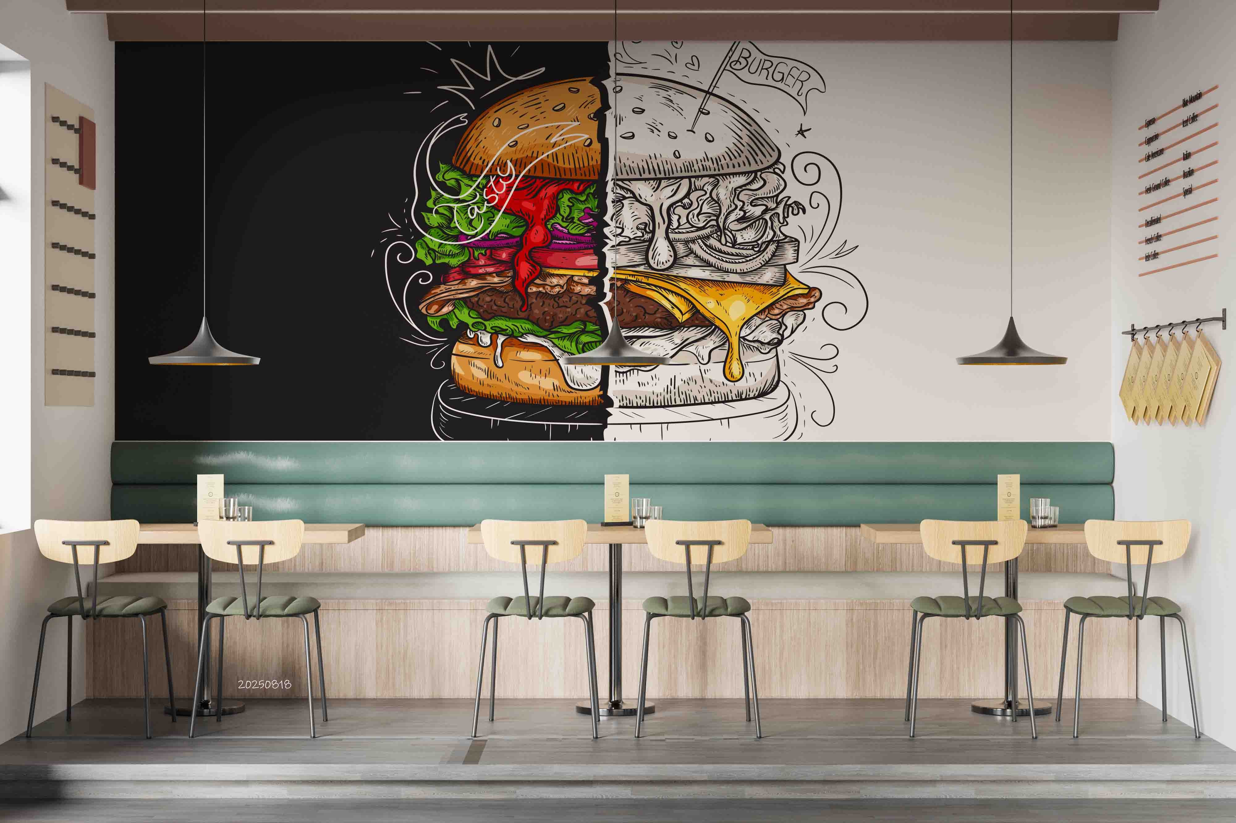 3D Restaurant Snack Bar Diner Fast Food Hamburger Wall Mural Wallpaper 13