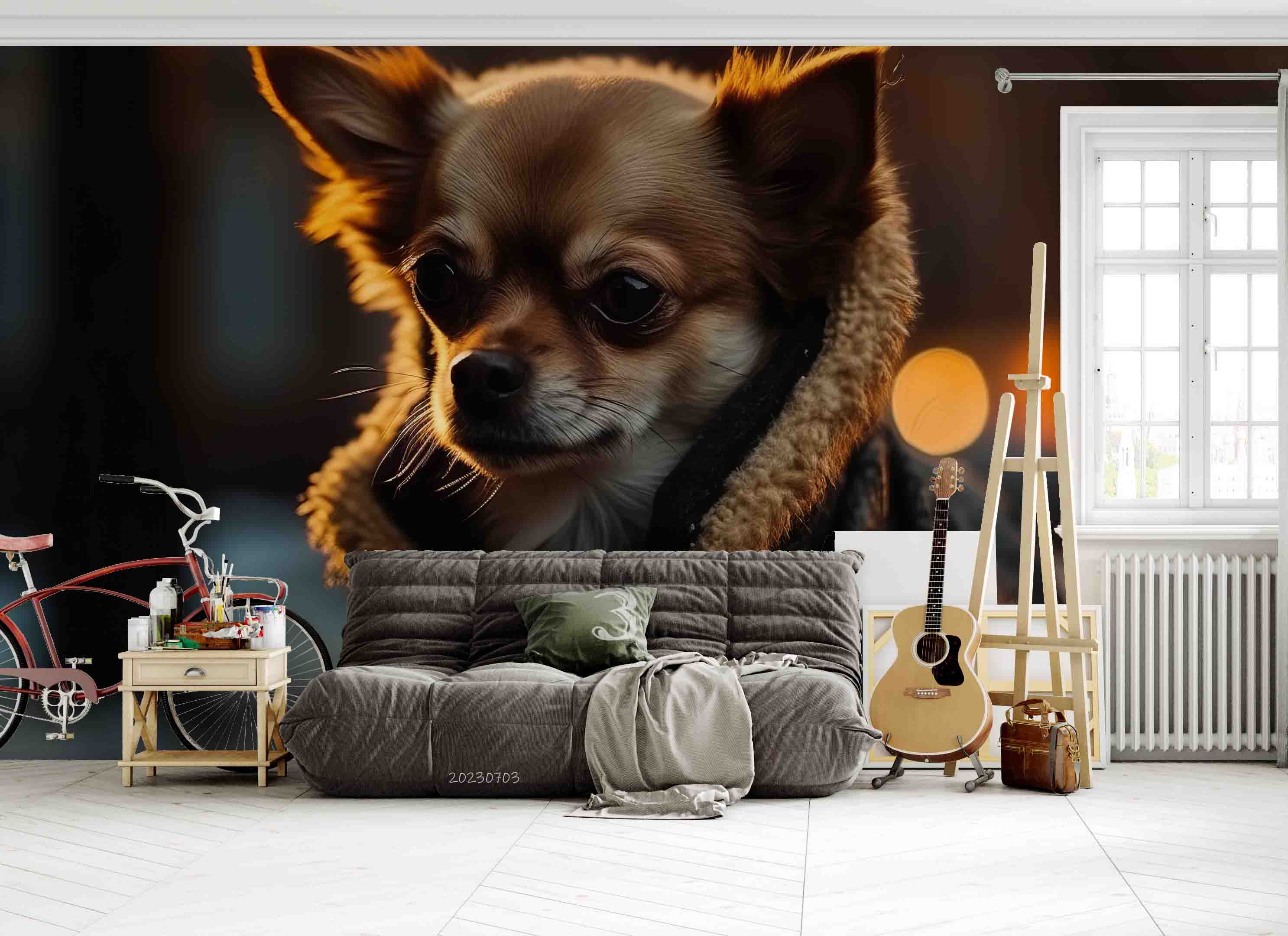 3D Animal Dog Lamplight Wall Mural Wallpaper YXL 1823