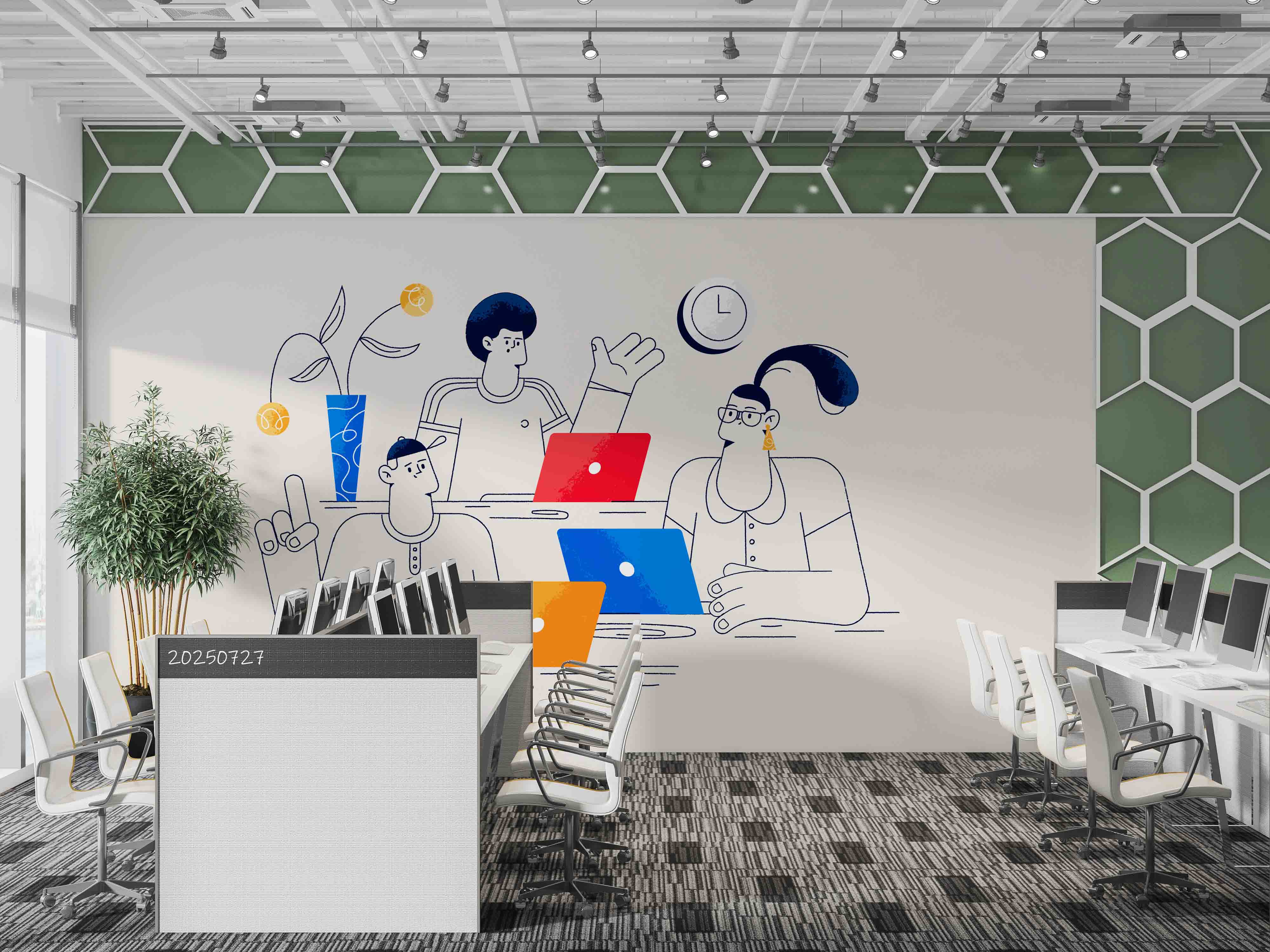 3D Office Business Commerce Hand Drawing Working Wall Mural Wallpaper 24