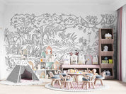 3D Cartoon Graffiti Tropical Animals Birds Trees Wall Mural Wallpaper GD 5104- Jess Art Decoration