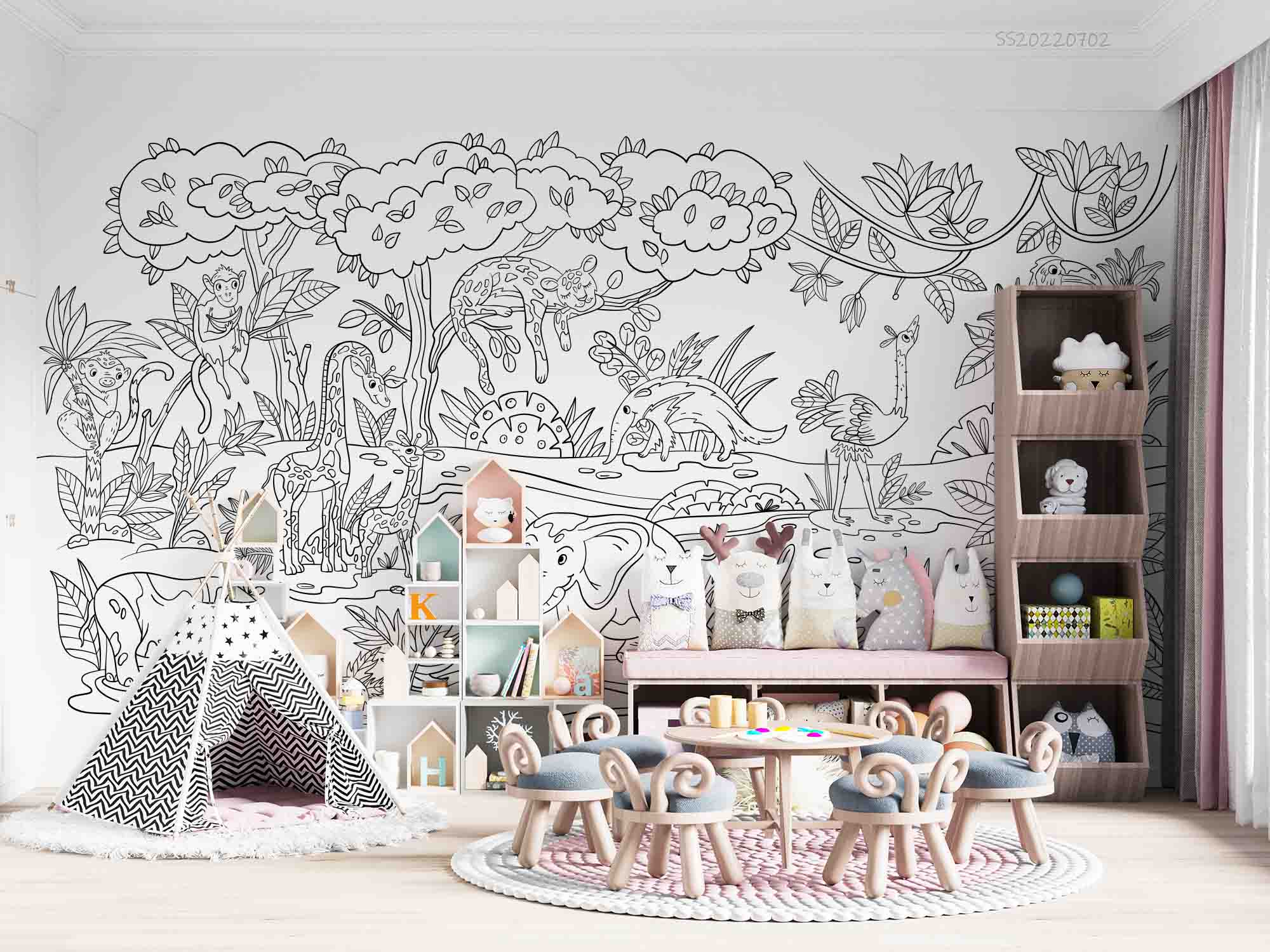 3D Cartoon Graffiti Tropical Animals Birds Trees Wall Mural Wallpaper GD 5104- Jess Art Decoration