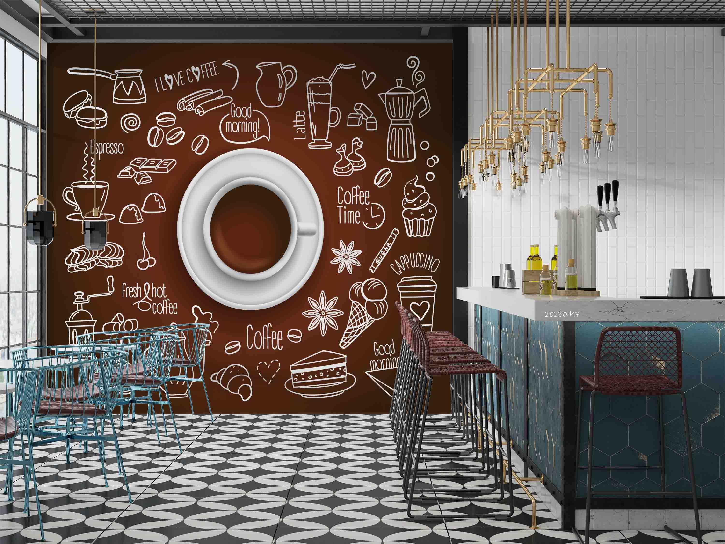 3D Doodle Style Coffee Drink Icon Set Coffee Cup Wall Mural Wallpaper GD 5533- Jess Art Decoration