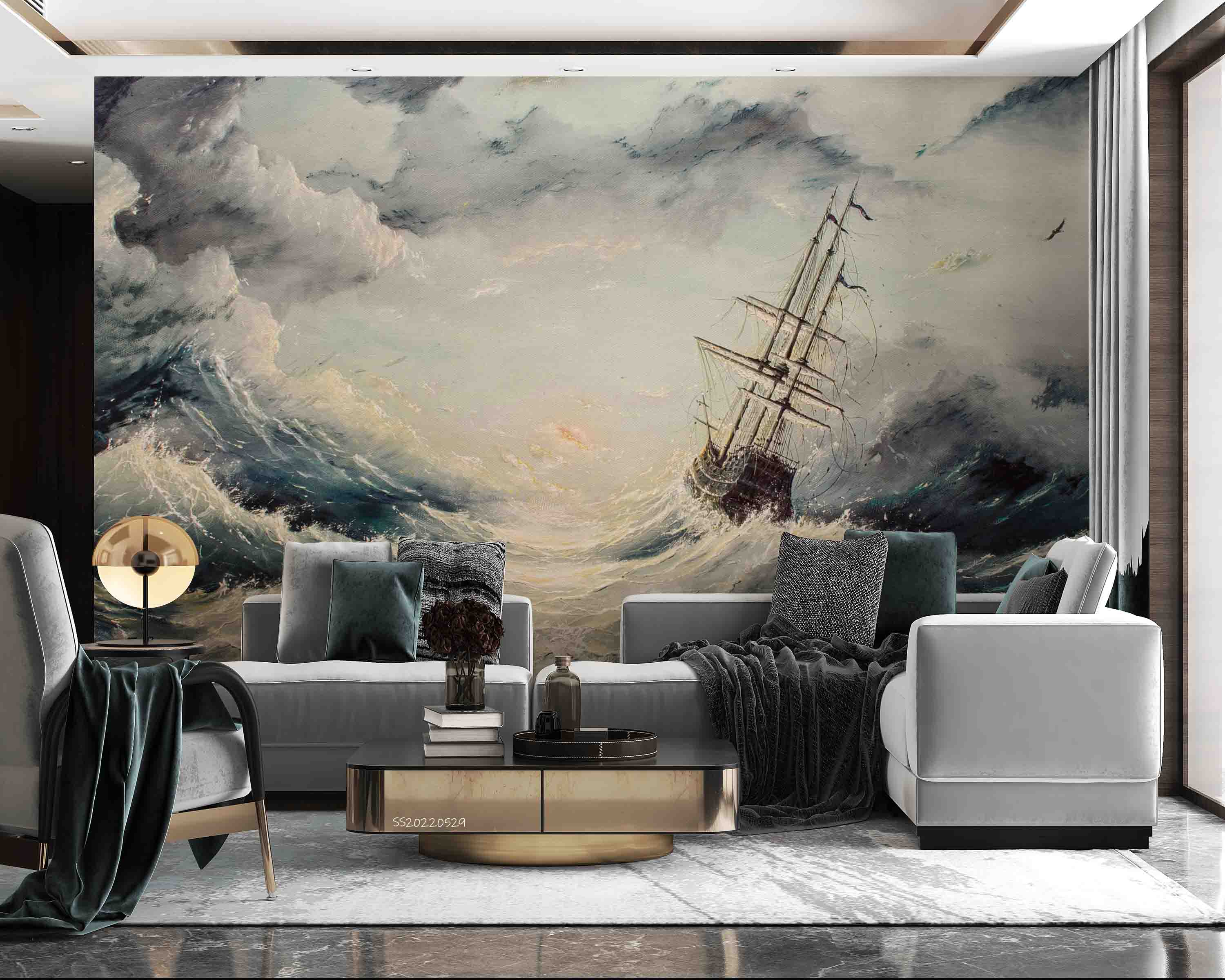 3D Oil Painting Huge Waves Sailboat Wall Mural Wallpaper GD 4312- Jess Art Decoration