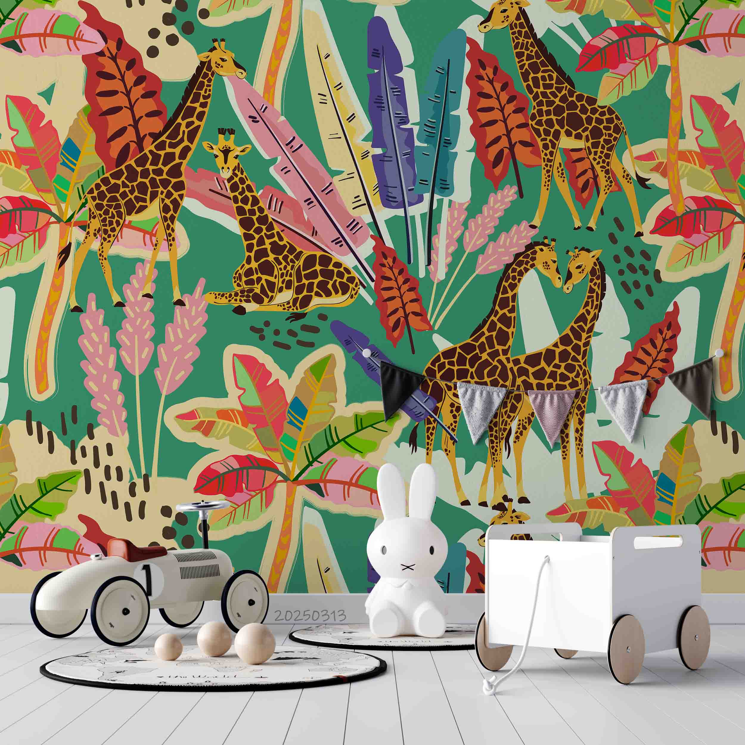 3D Tropical Colorful Leaf Animal Giraffe Wallpaper Wall Mural Wall Decor Wall Art Wall Sticker Remoable Wallpaper LQH 54