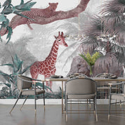 3D Animal Tree Elephant Giraffe Cheetah Wall Mural Wallpaper YXL 2545