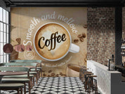 3D Coffee Top View Cup Brown Tone Engraving Vintage Background Wall Mural Wallpaper GD 5538- Jess Art Decoration
