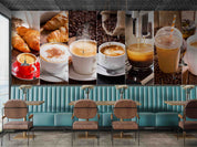 3D Coffee Cup Beans Croissant Wall Mural Wallpaper GD 5540- Jess Art Decoration