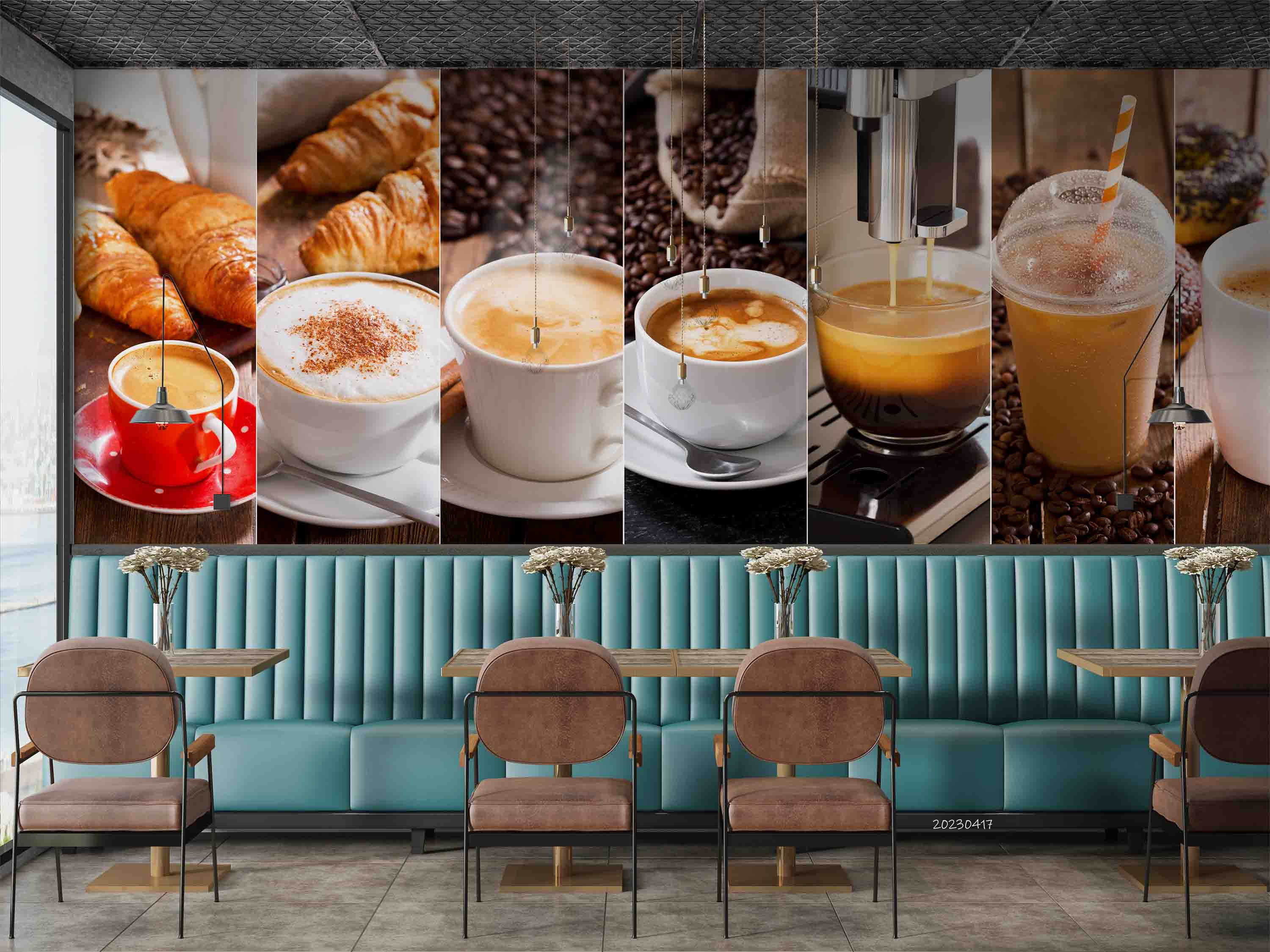 3D Coffee Cup Beans Croissant Wall Mural Wallpaper GD 5540- Jess Art Decoration