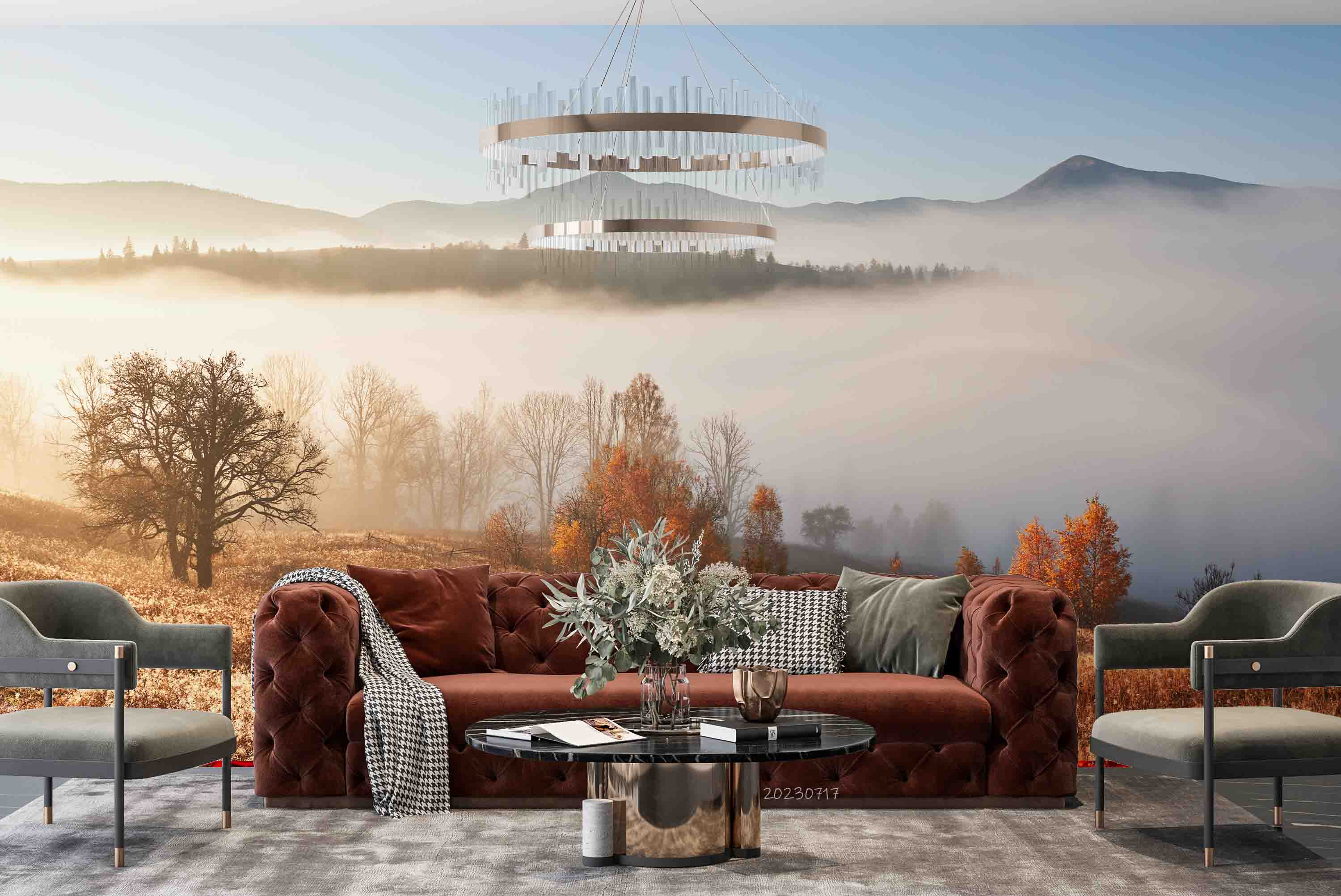 3D Mountains Fog Autumn Landscape Wall Mural Wallpaper JN 370