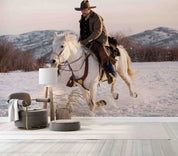 3D Cowboy Horse Snow Mountain Wall Mural Wallpaper GD 5319- Jess Art Decoration