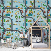 3D Cartoon Trucks Track Automobile Agitating Lorry Wall Mural Wallpaper YXL 2610