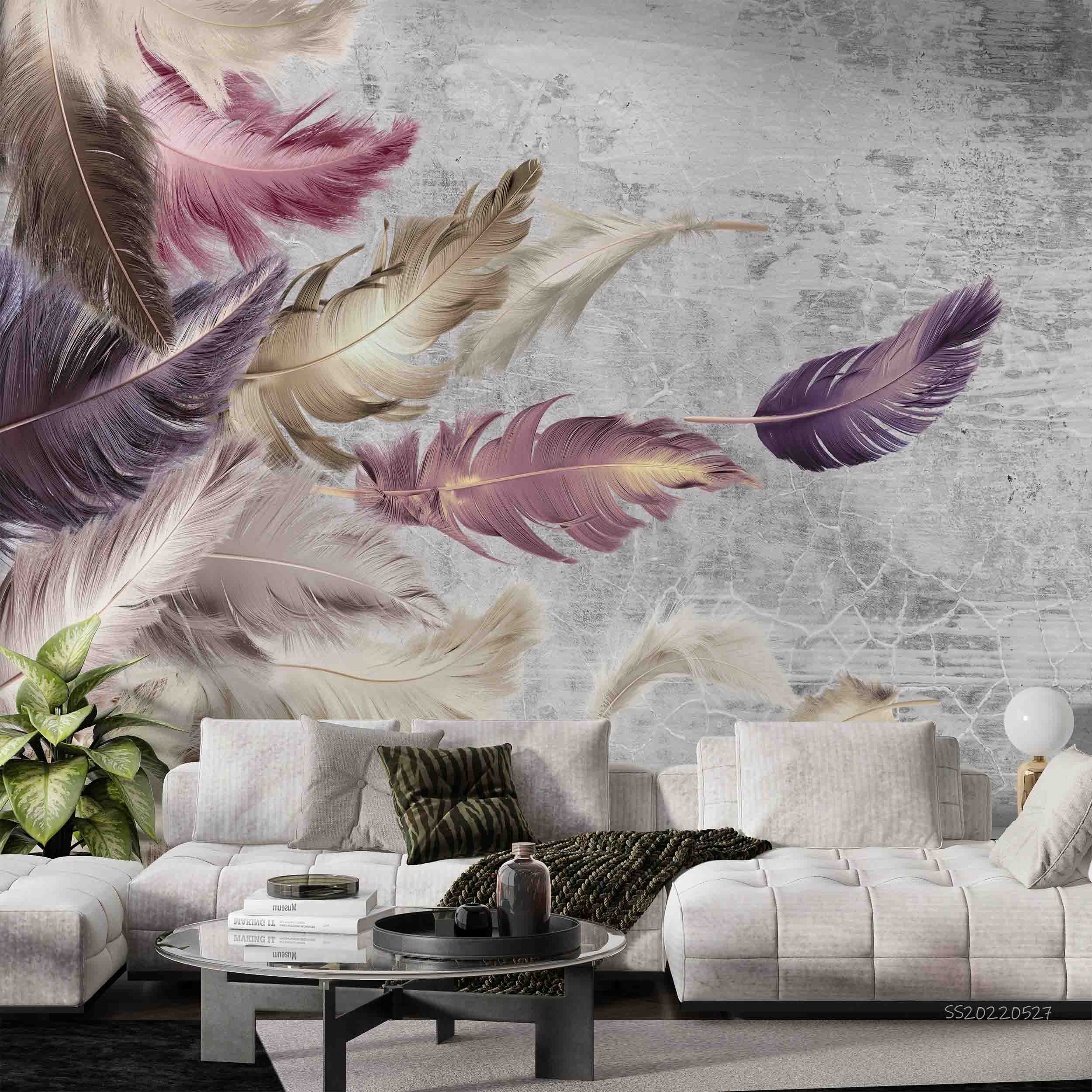 3D Luxury Colorful Feather Pattern Wall Mural Wallpaper GD 4177- Jess Art Decoration