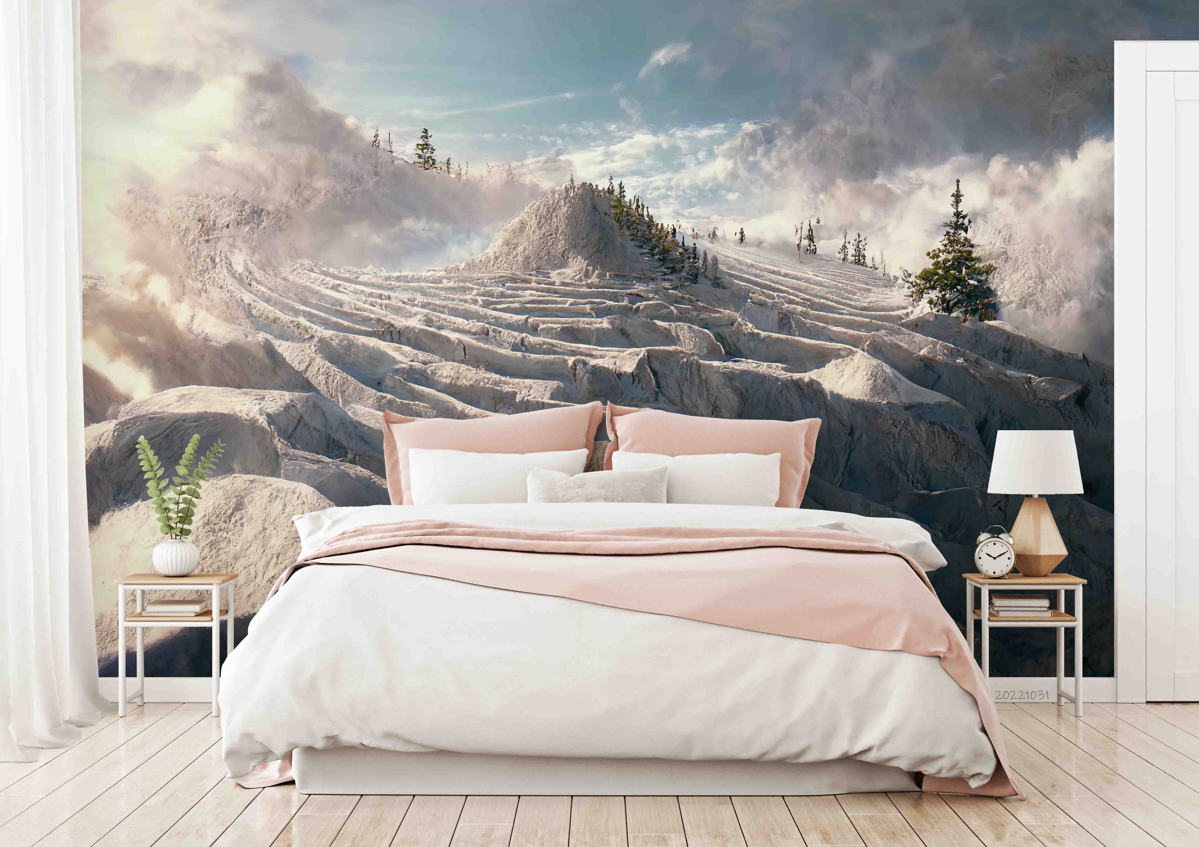 3D Snow Mountain Fir Tree Rock Blue Sky Wall Mural Wallpaper GD 3037- Jess Art Decoration