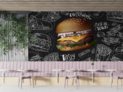 3D Restaurant Snack Bar Diner Fast Food Hamburger Cips Wall Mural Wallpaper 1
