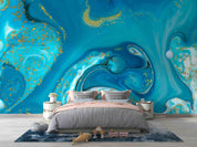 3D Abstract Damaskeen Blue Wave Wall Mural Wallpaper YXL 570